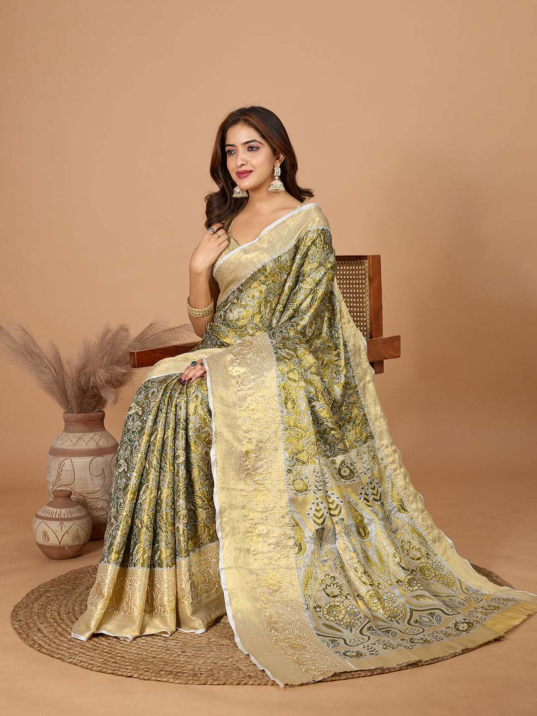 Mhendi Green Banarasi Saree