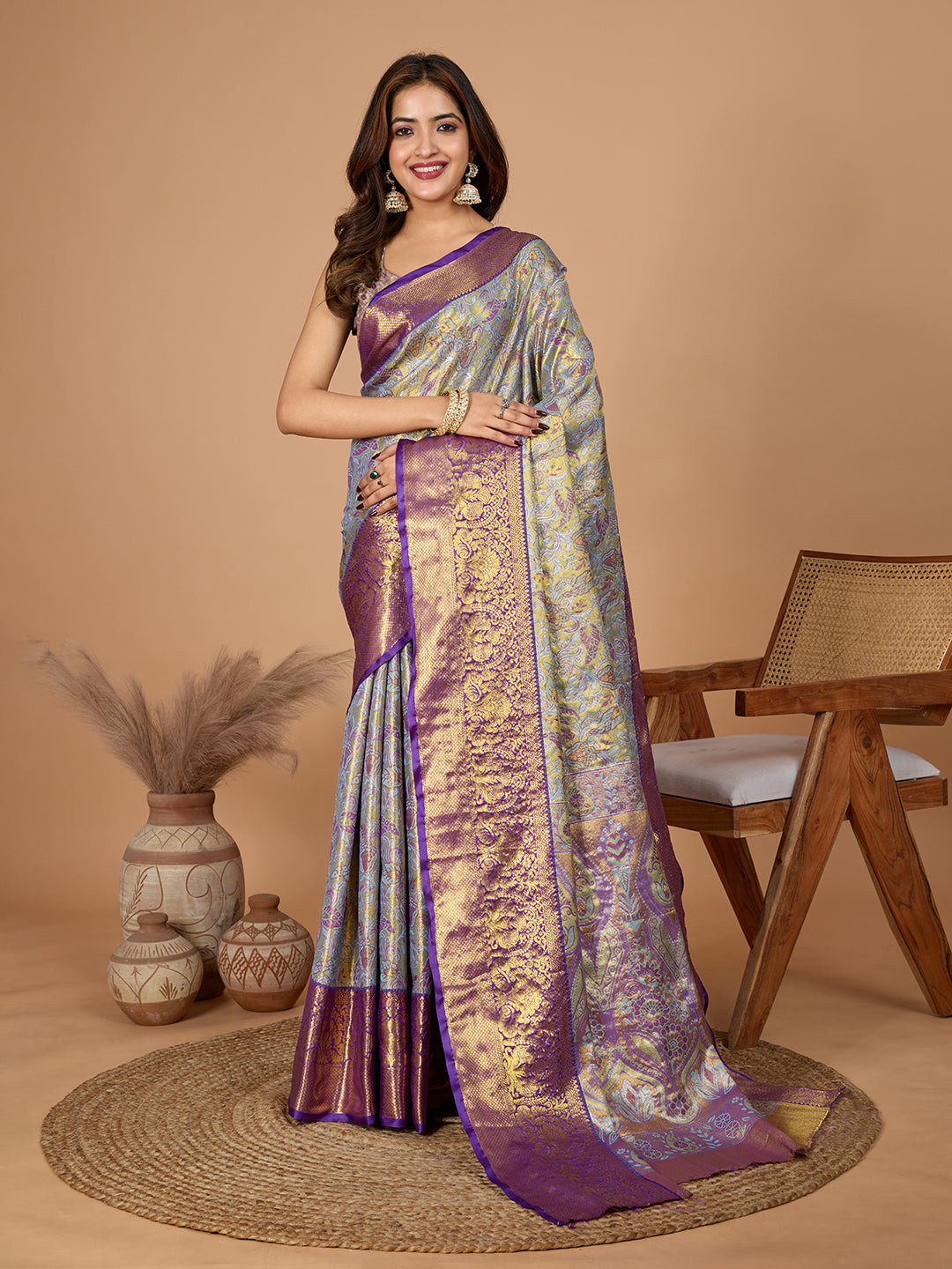 Navy Blue Banarasi Saree