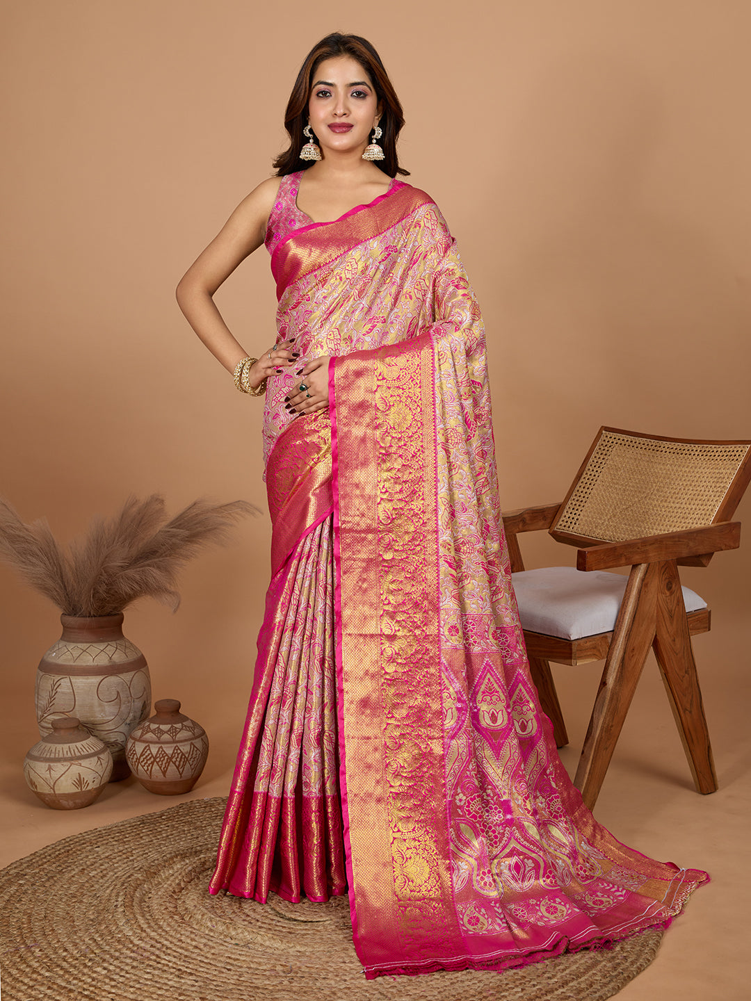 Pink Red Banasari Saree