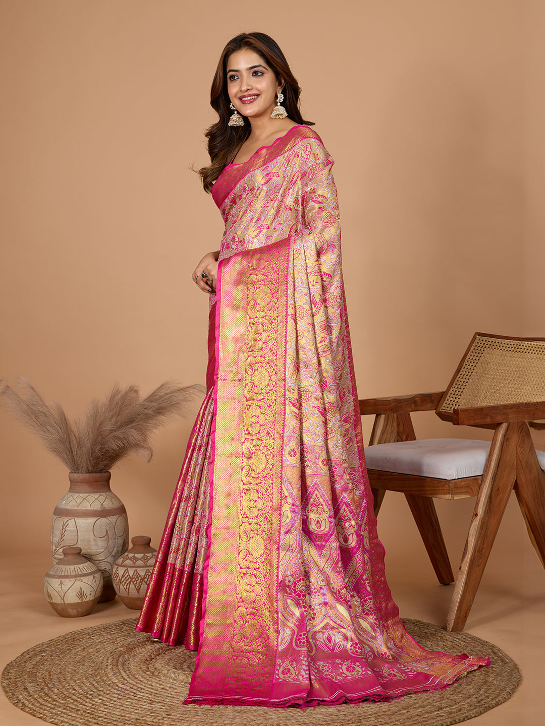 Pink Red Banasari Saree
