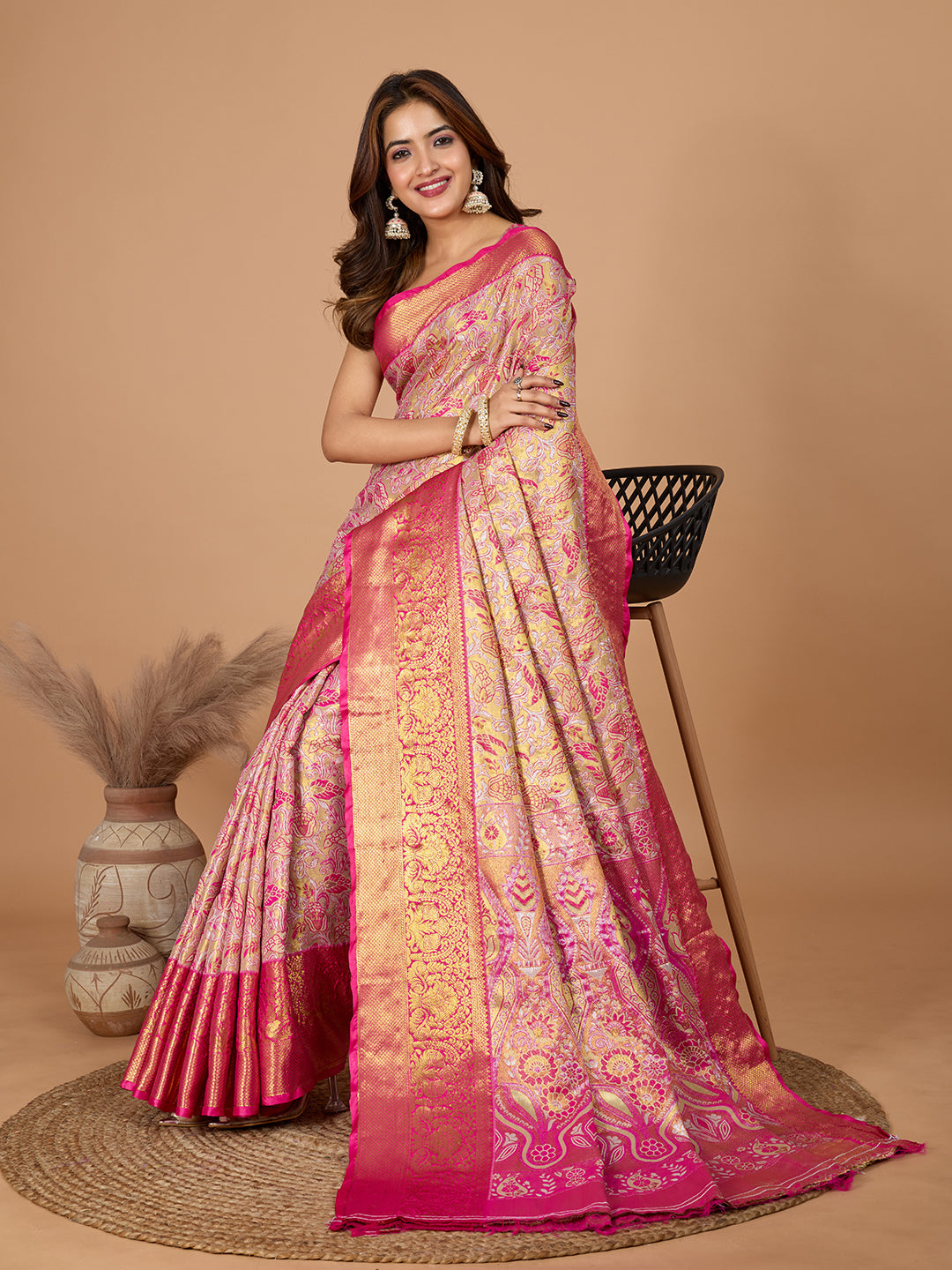 Pink Red Banasari Saree