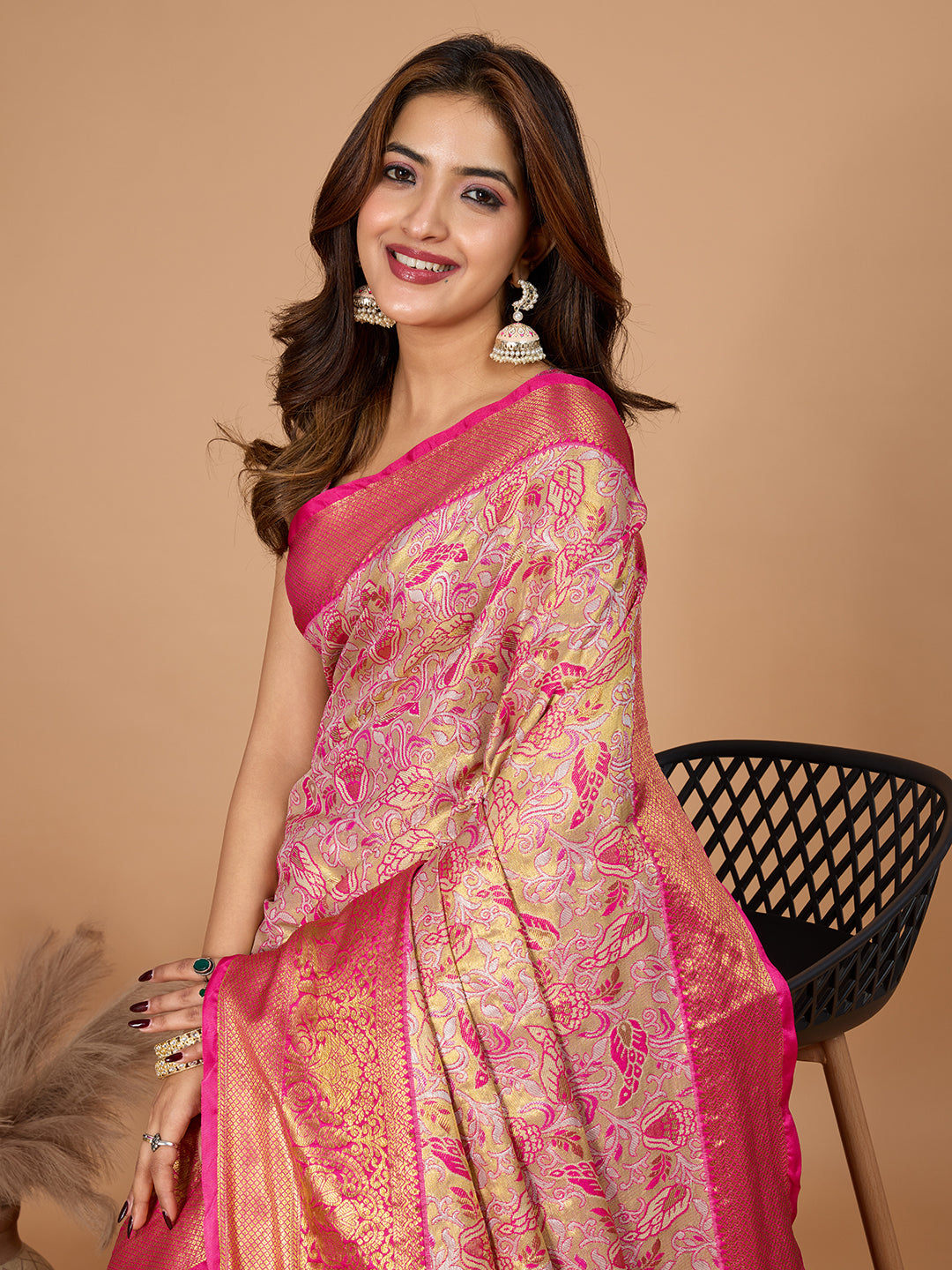 Pink Red Banasari Saree