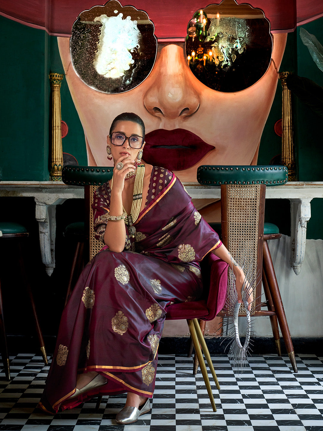 Maroon Pure Satin Saree