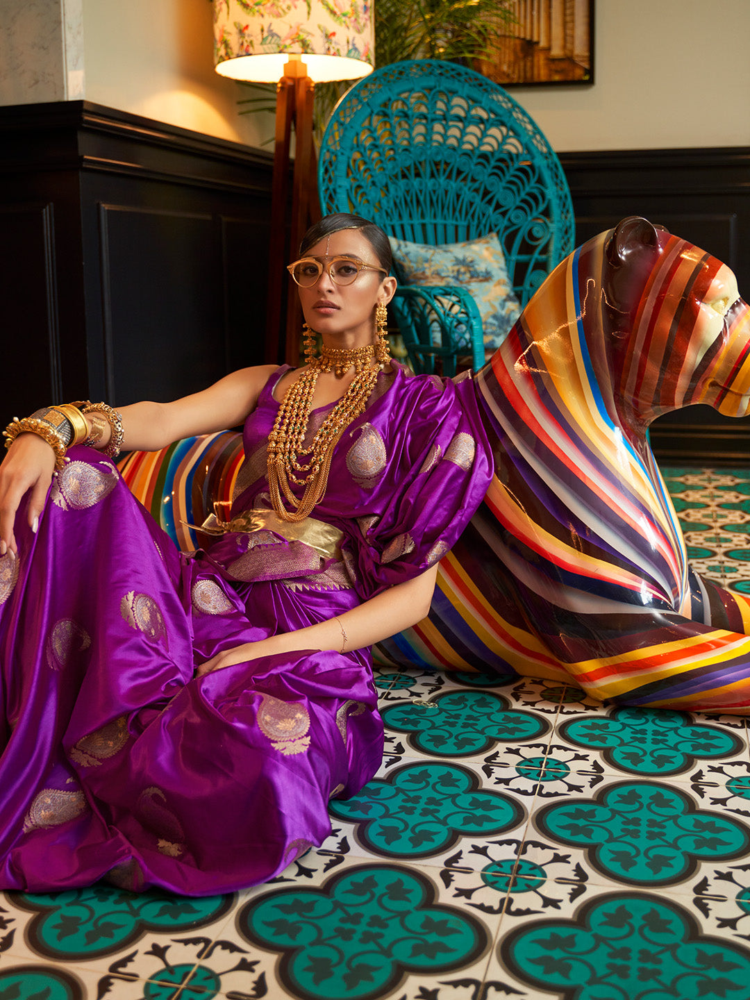 Wine Purple Satin Silk Saree