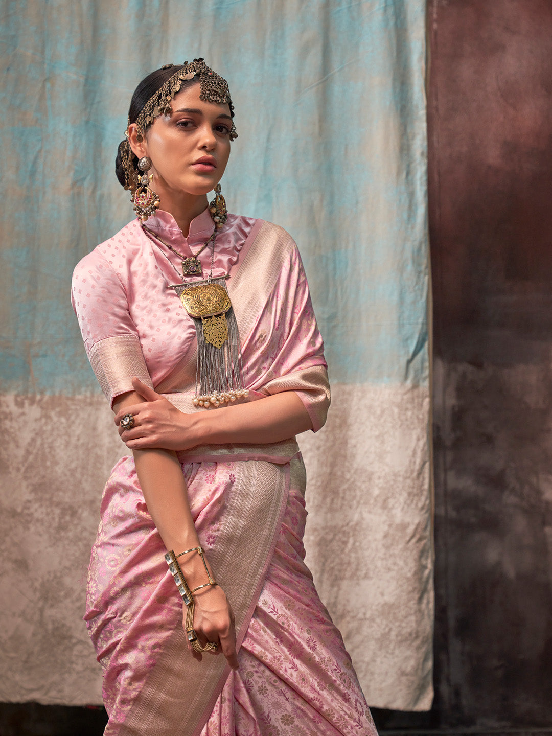 Pink Satin Saree