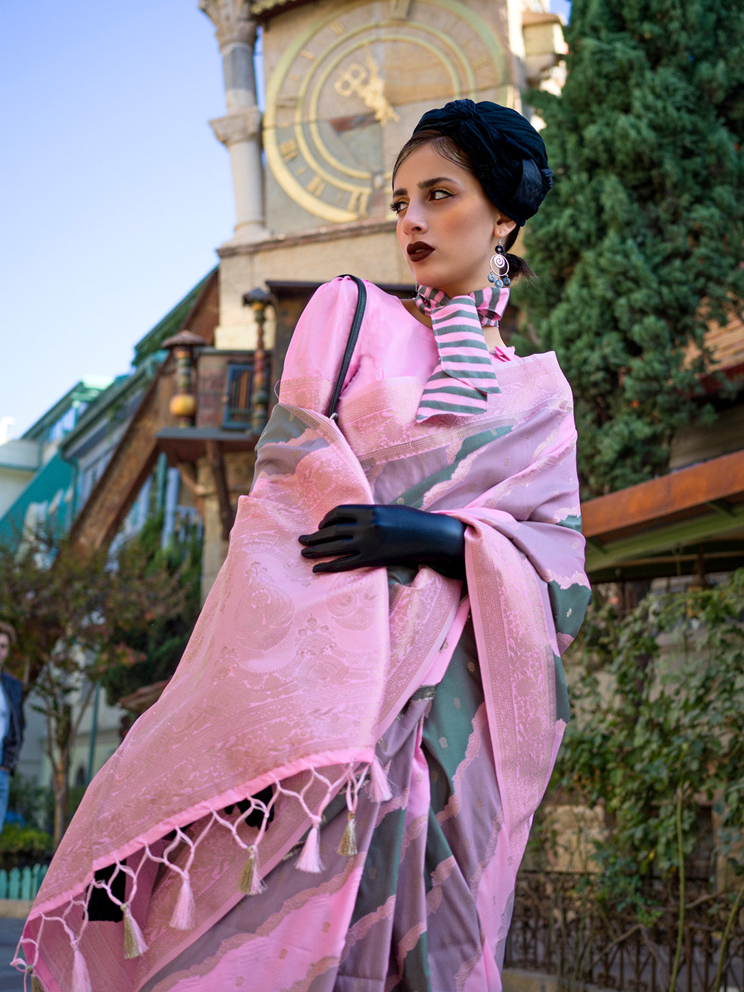 Pink Katan Silk Saree
