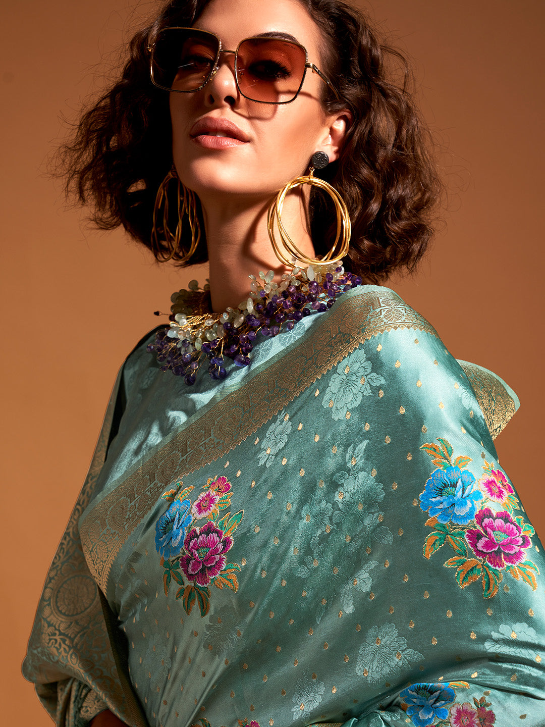 Green Pure Satin Silk Saree