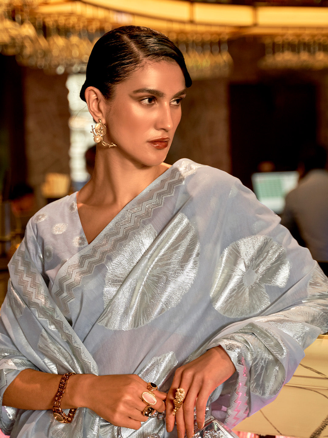 Light Grey Organza Saree