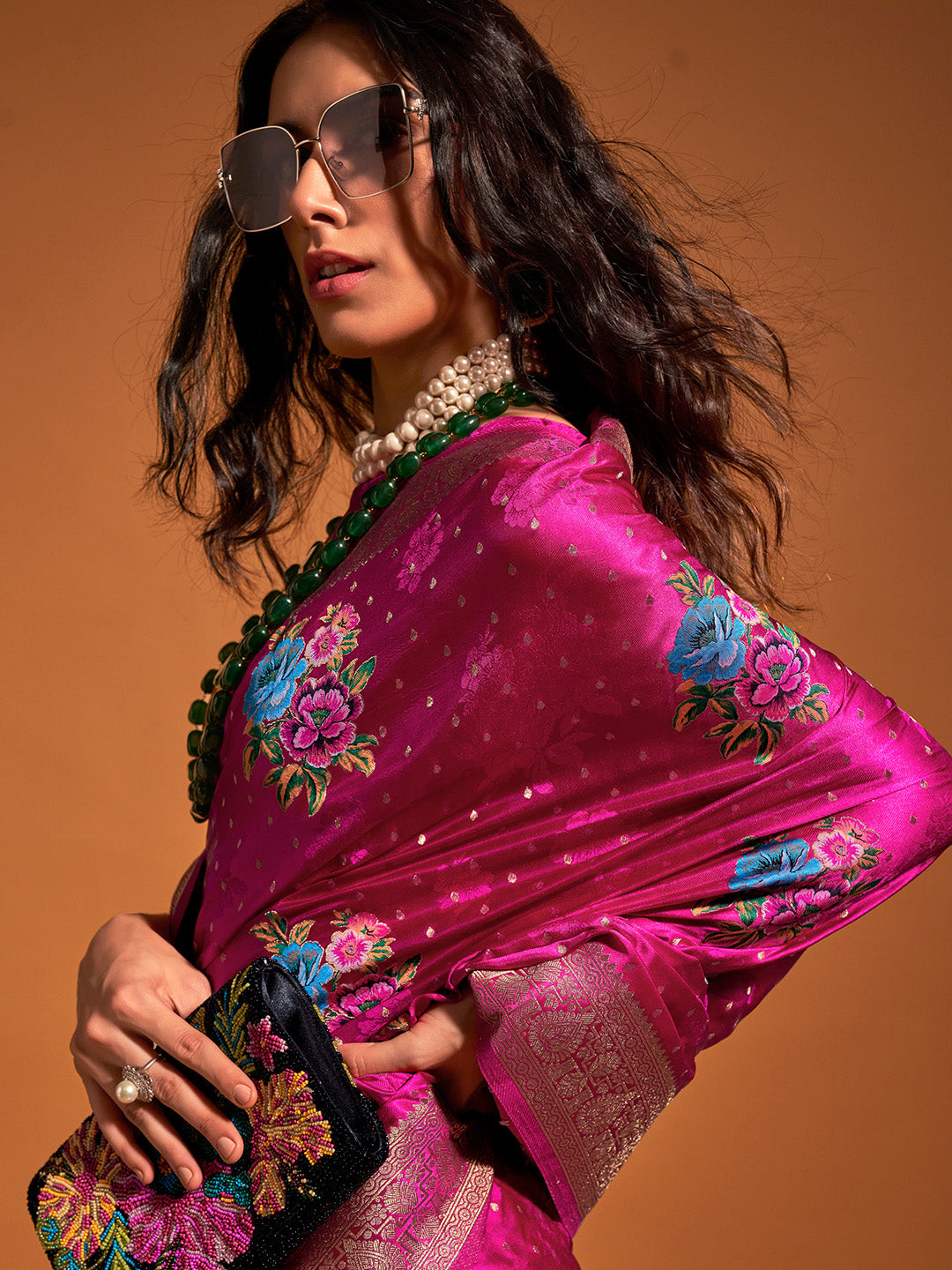 Marron Pure Satin Silk Saree