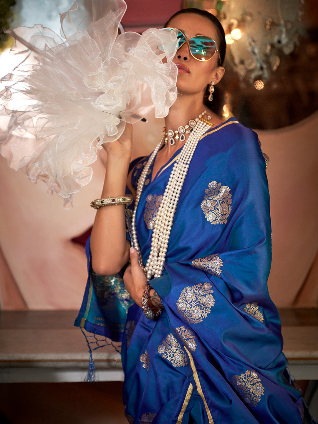 Blue Pure Satin Saree