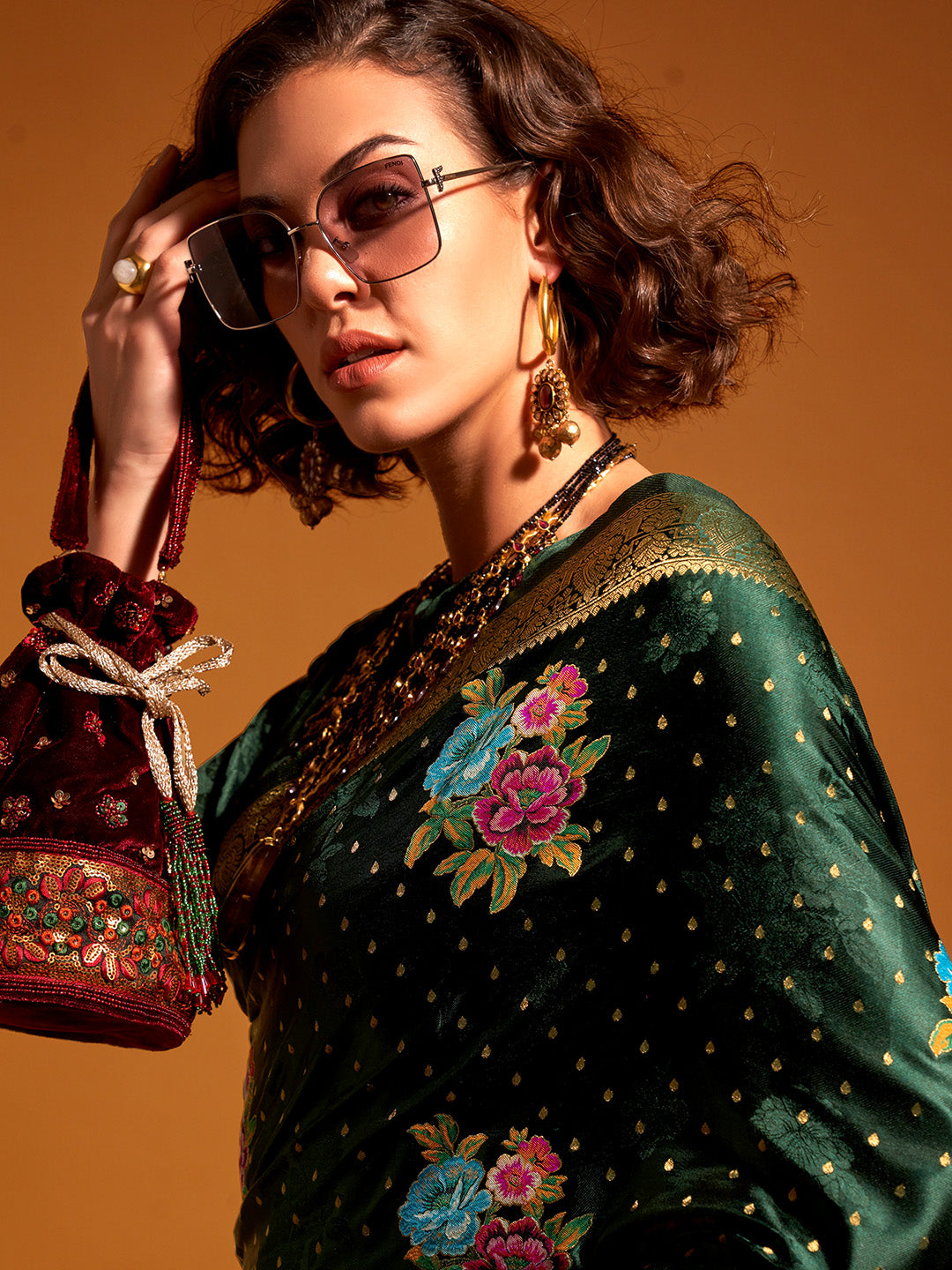 Green Pure Satin Silk Saree