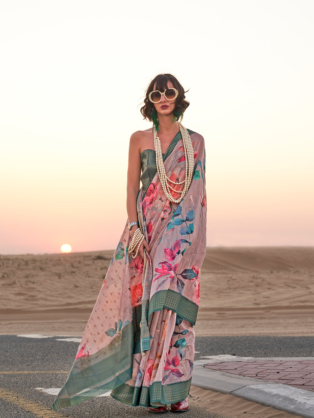 Multicolour Printed Linen Saree