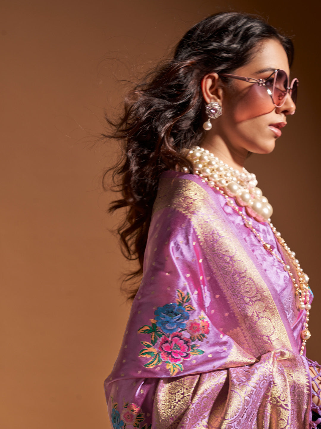 Lavender Pure Satin Silk Saree