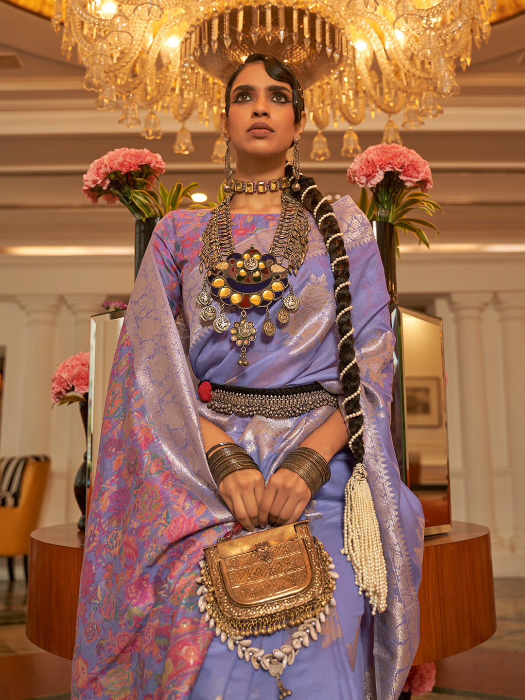 BLUE MODAL KASHMIRI PALLU AND BLOUSE HANDLOOM WEAVING SAREE