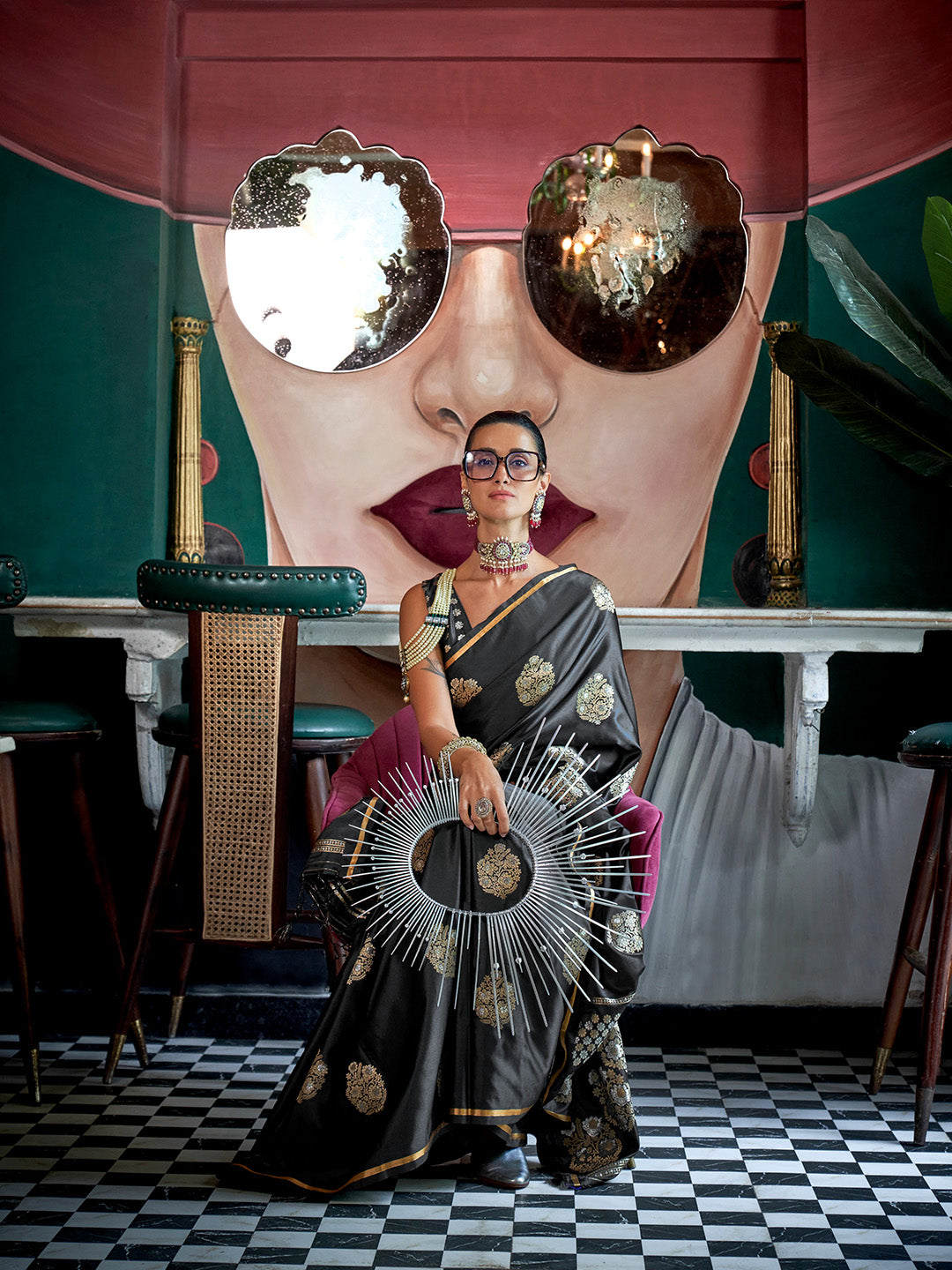 Black Pure Satin Saree