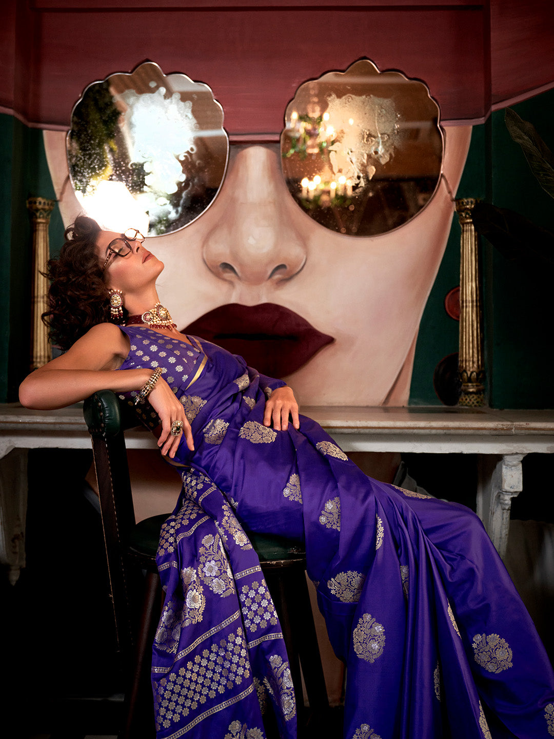 Dark Blue Pure Satin Saree