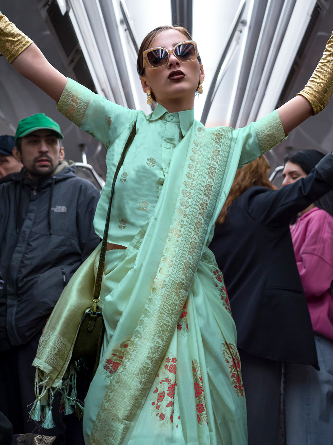 Blue Katan Silk Saree