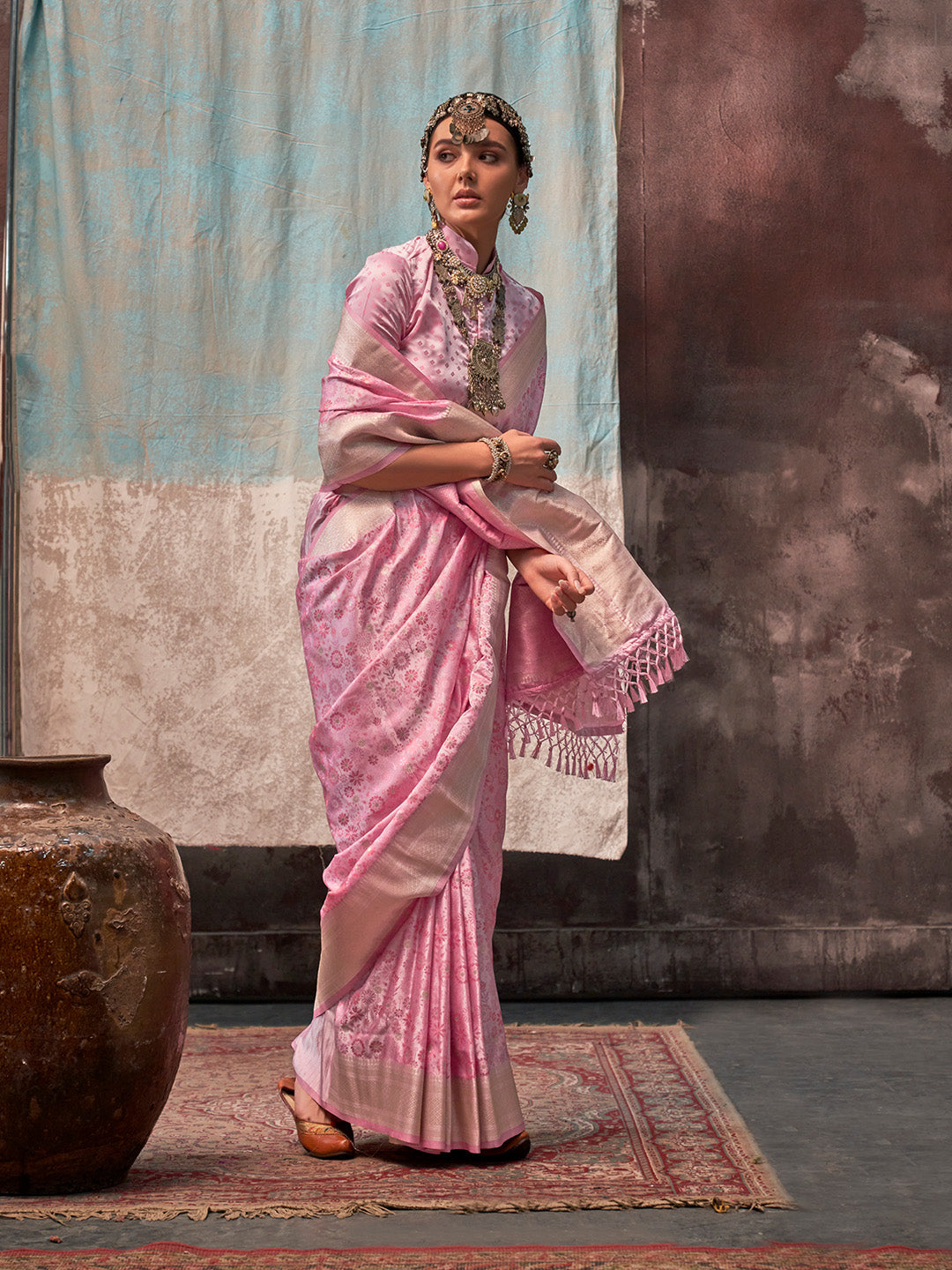 Pink Satin Saree