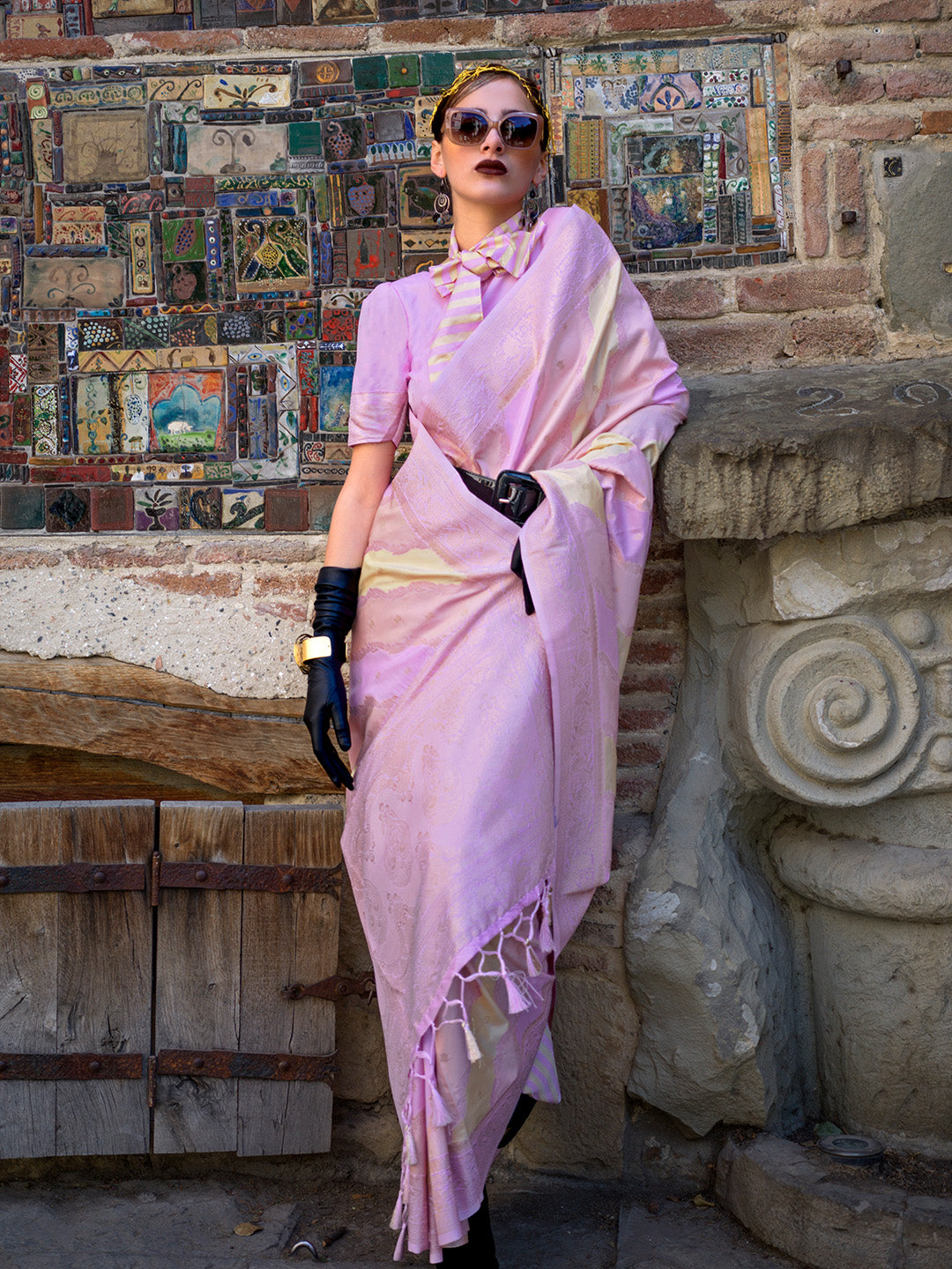 Lavender Katan Silk Saree