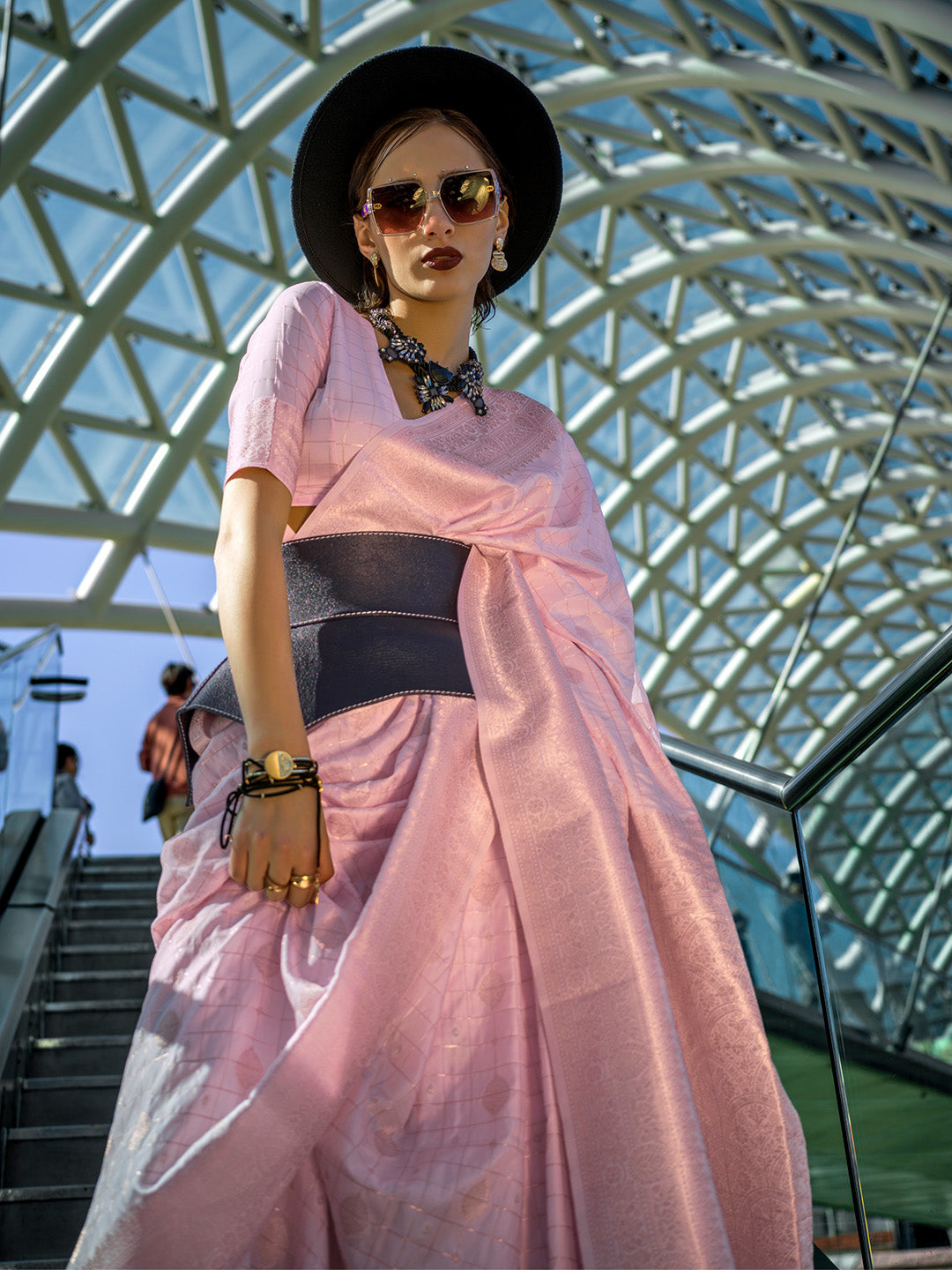 Pink Katan Silk Saree