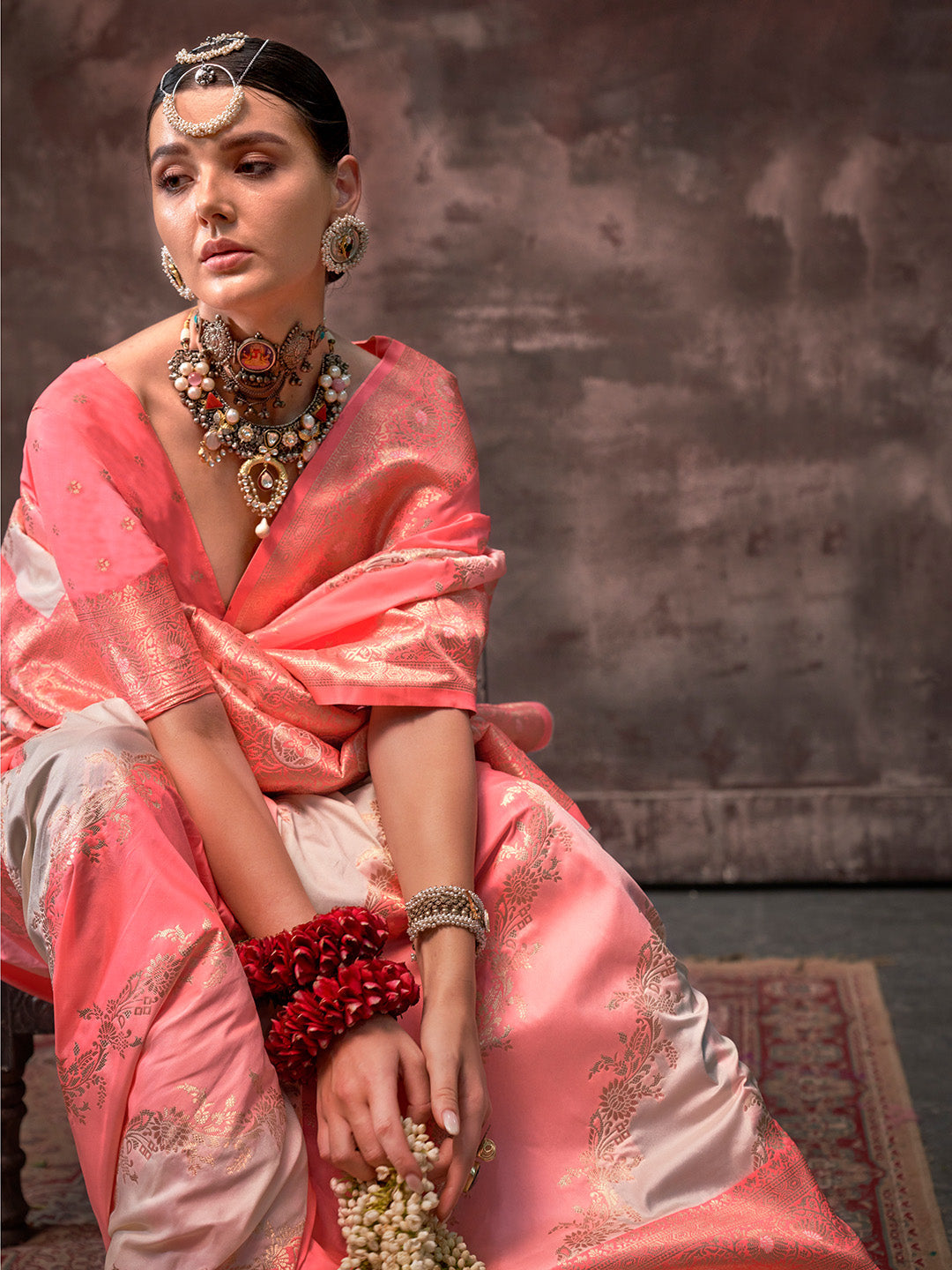 Peach Festive Wear Silk Saree