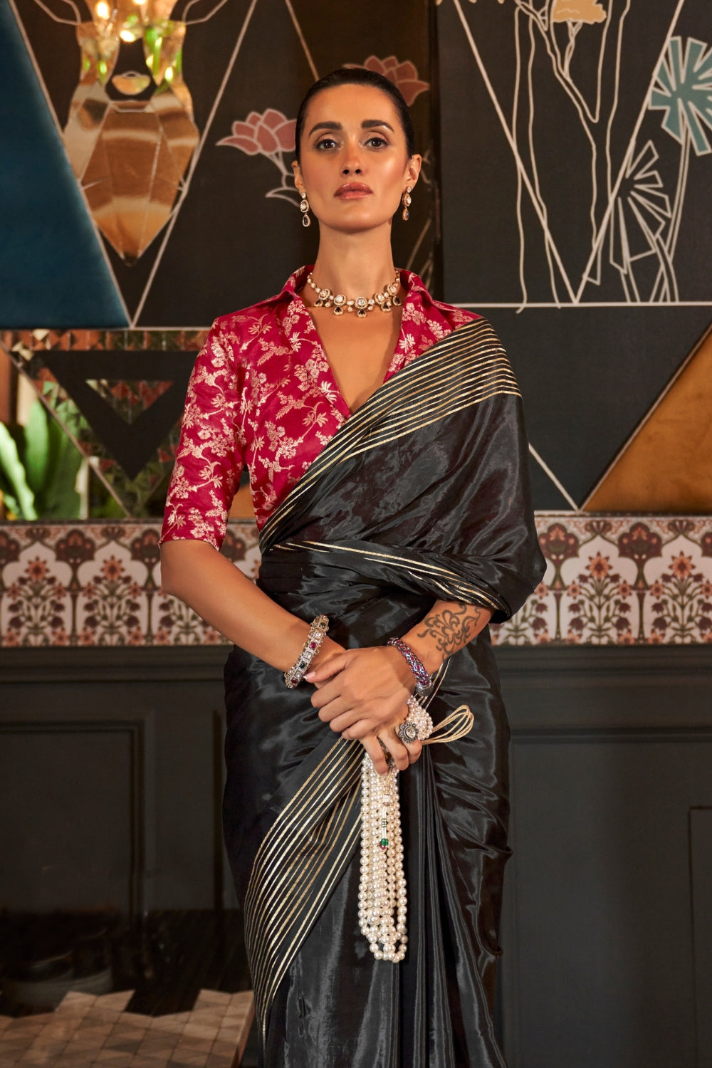 Dark Black Viscose Saree