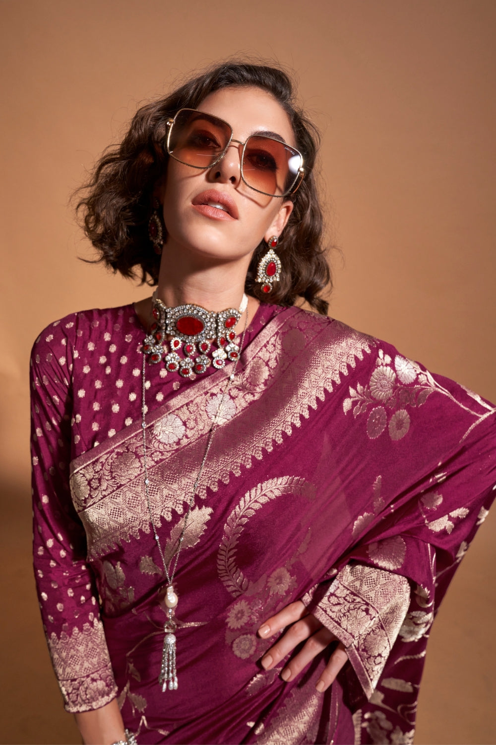 Maroon Georgette Saree