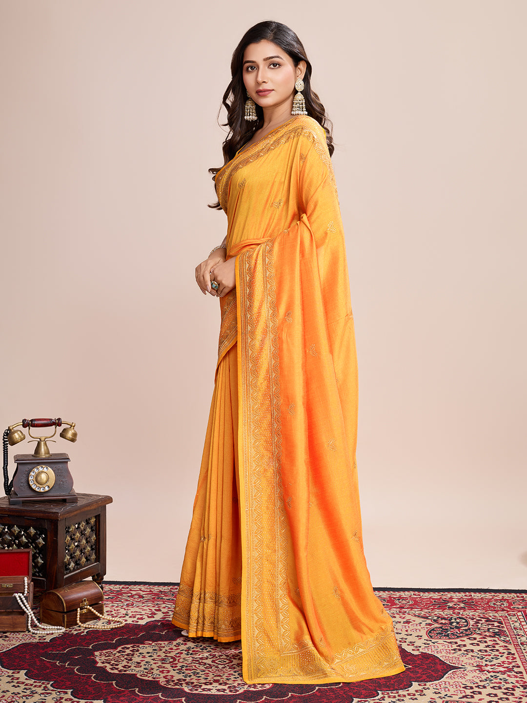 YELLOW VICHITRA SOFT SILK SAREE