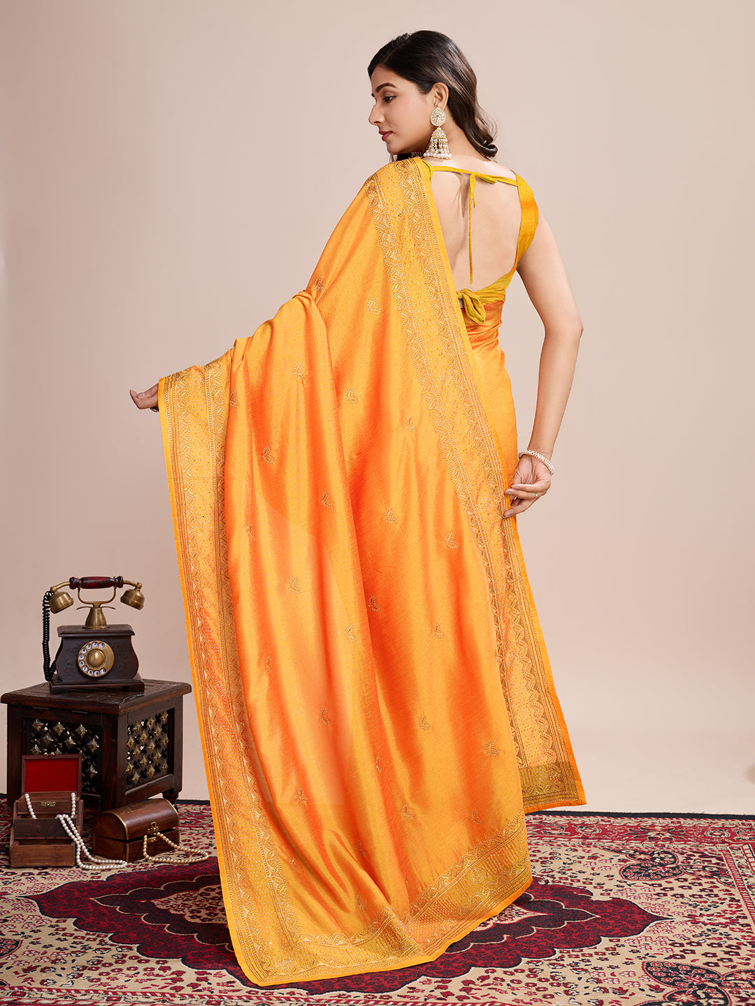 YELLOW VICHITRA SOFT SILK SAREE