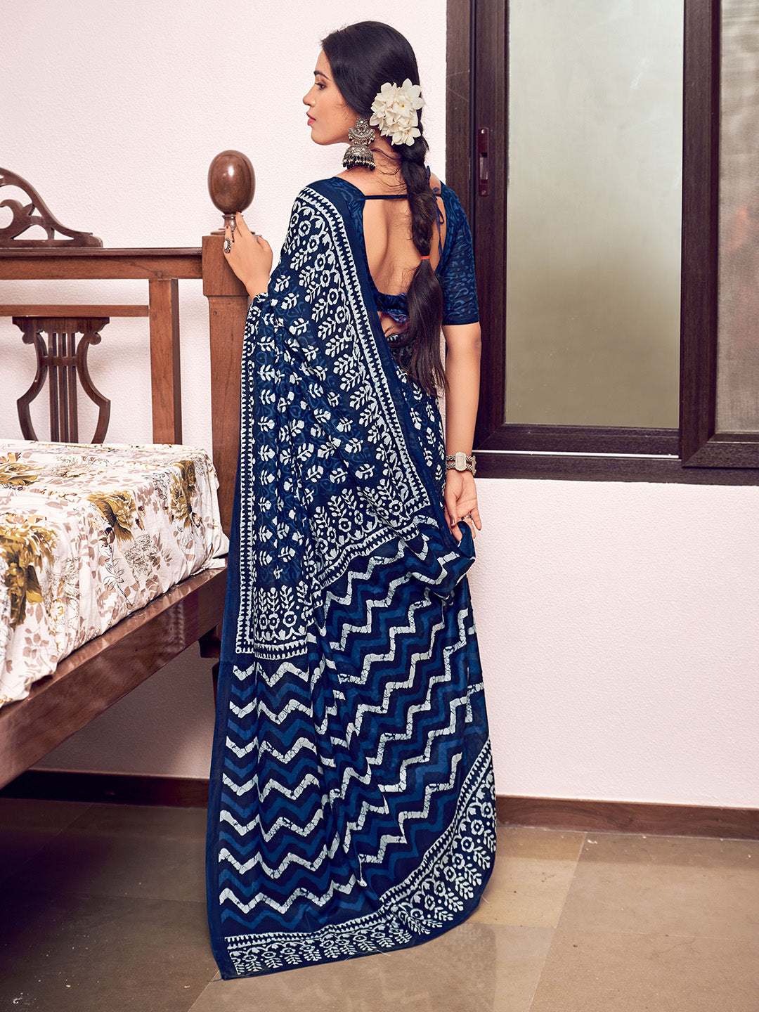 Blue Mulmul Cottons Saree
