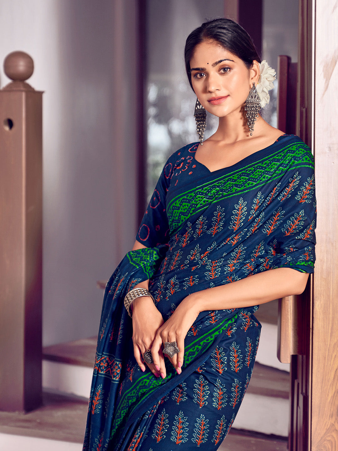 Blue And Green Mulmul Cottons Saree