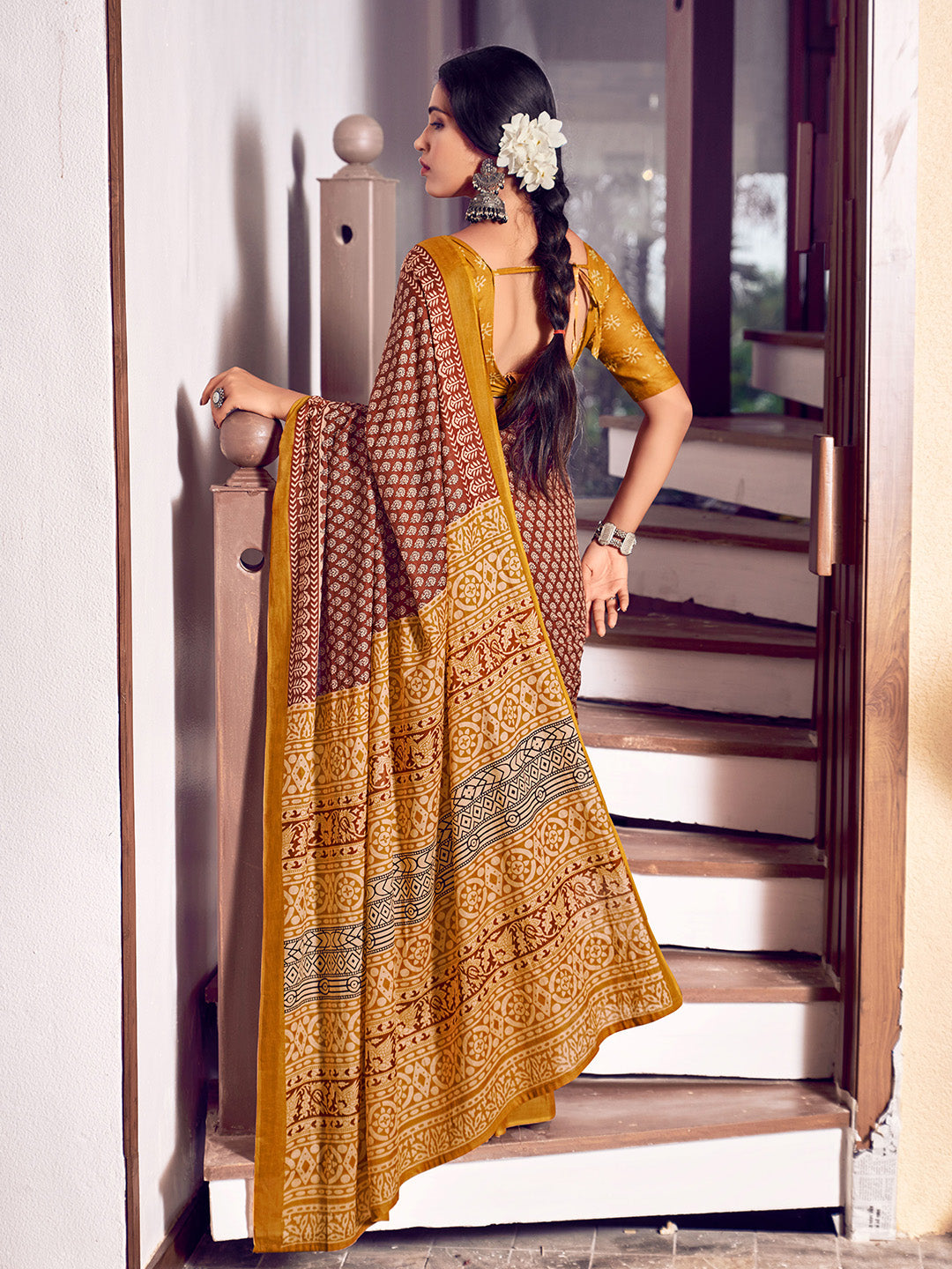 Red And Yellow Mulmul Cottons Saree