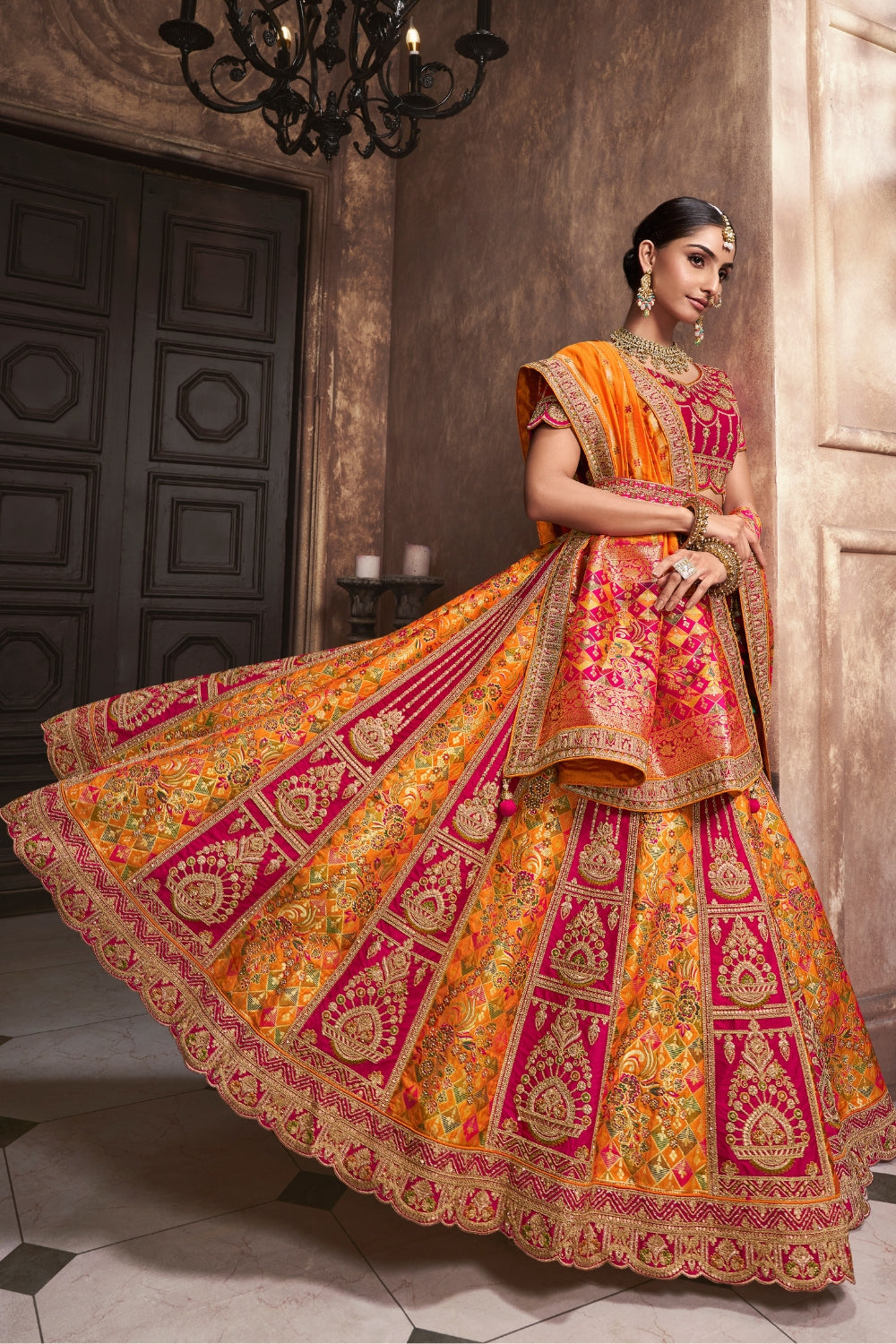 YELLOW BANARASI SILK LEHENGA