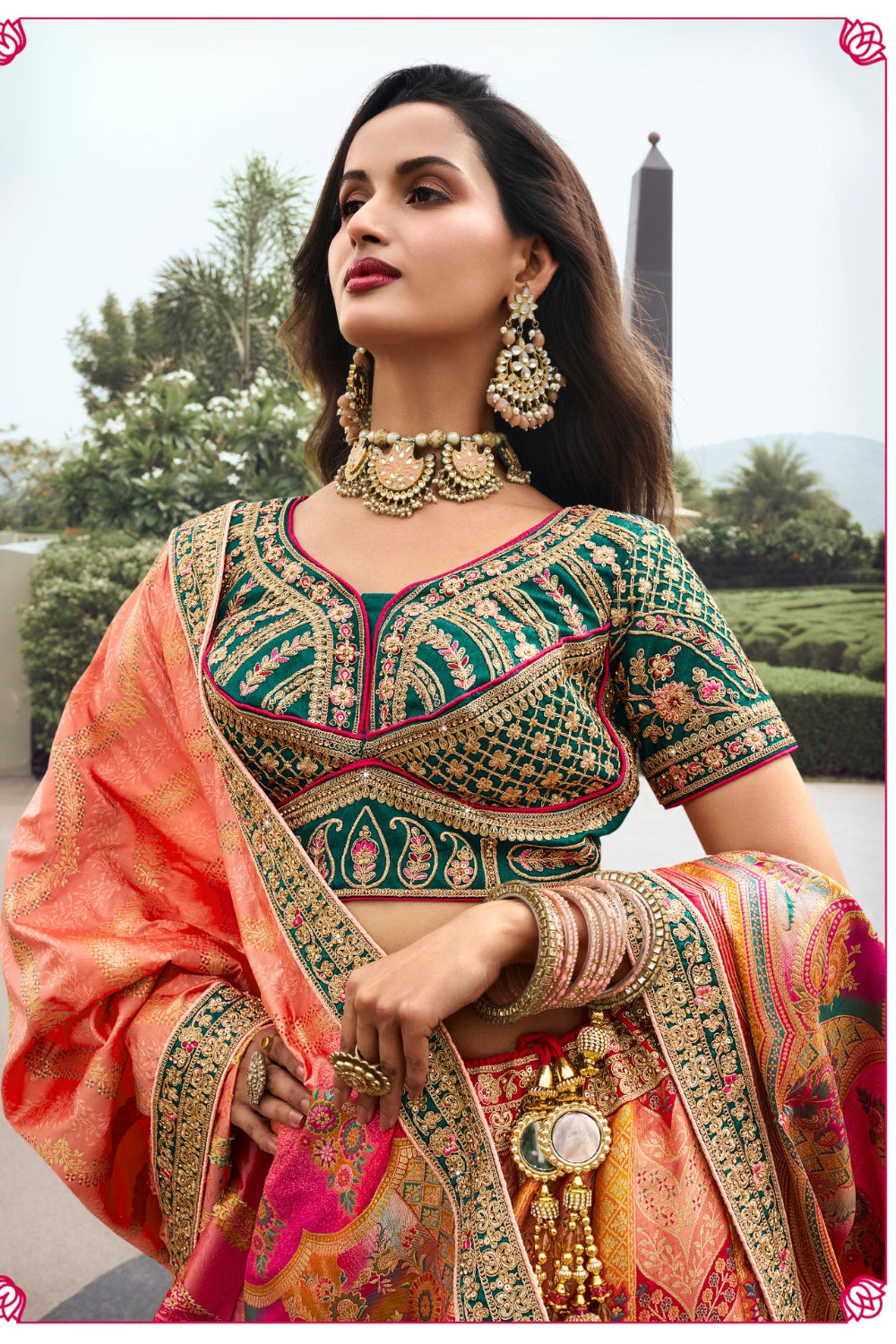 MULTICOLOR BANARASI SILK WITH ZARKAN CODDING WORK LEHENGA