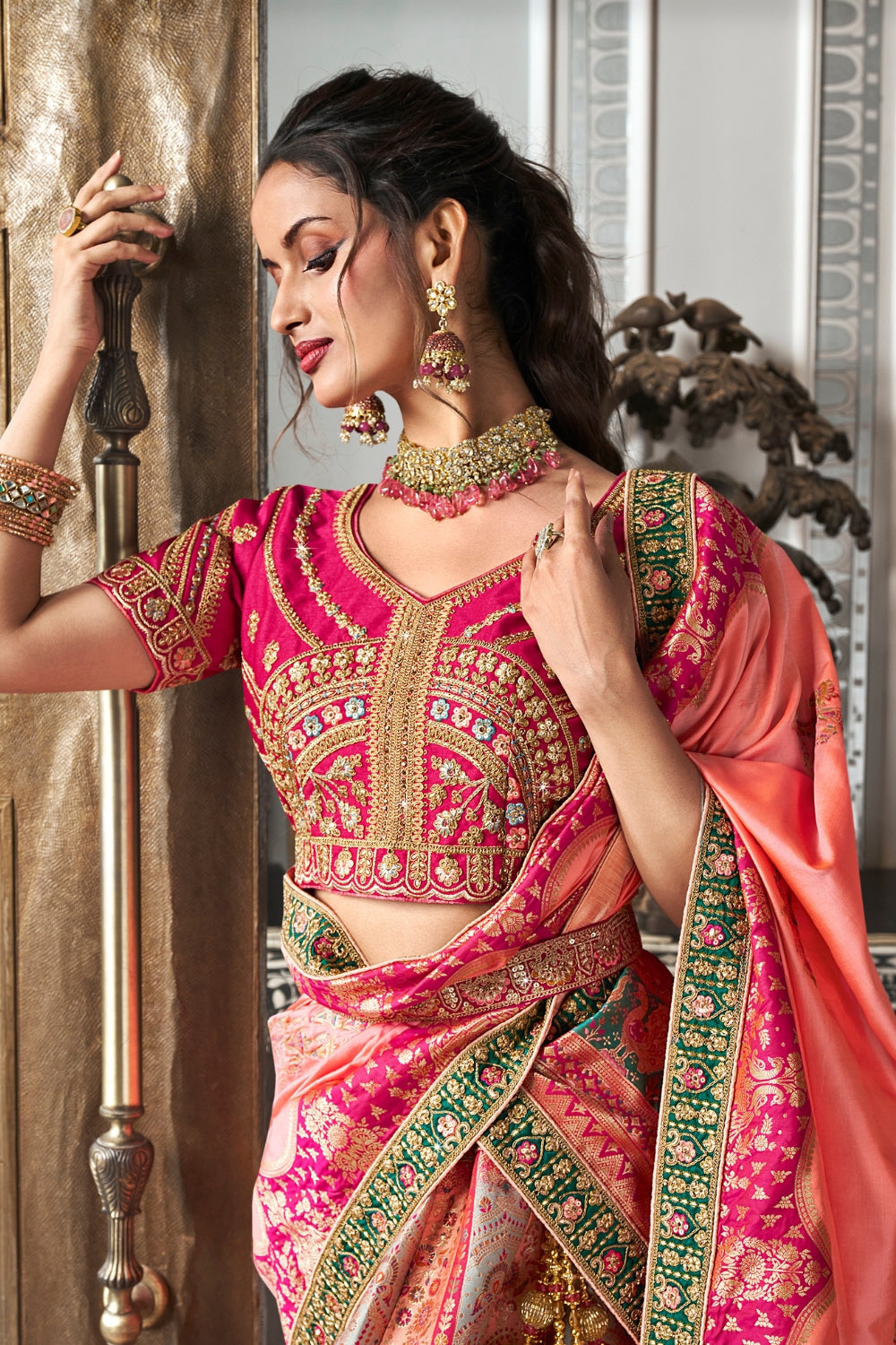 MULTICOLOR BANARASI SILK WITH ZARKAN CODDING WORK LEHENGA