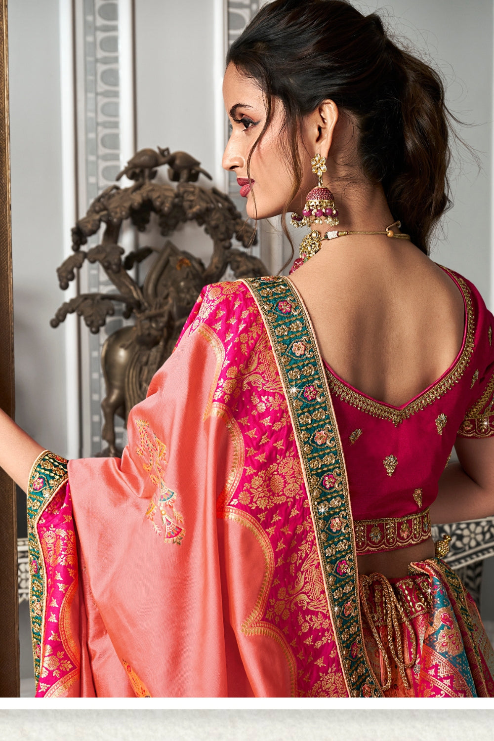 MULTICOLOR BANARASI SILK WITH ZARKAN CODDING WORK LEHENGA