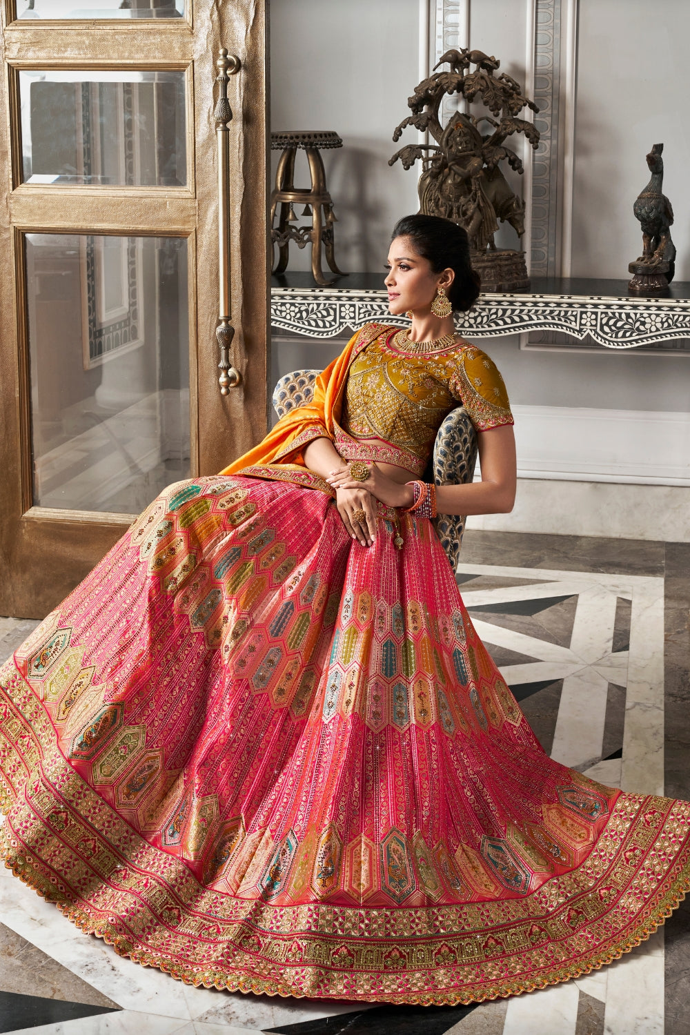 MULTICOLOR BANARASI SILK WITH ZARKAN CODDING WORK LEHENGA