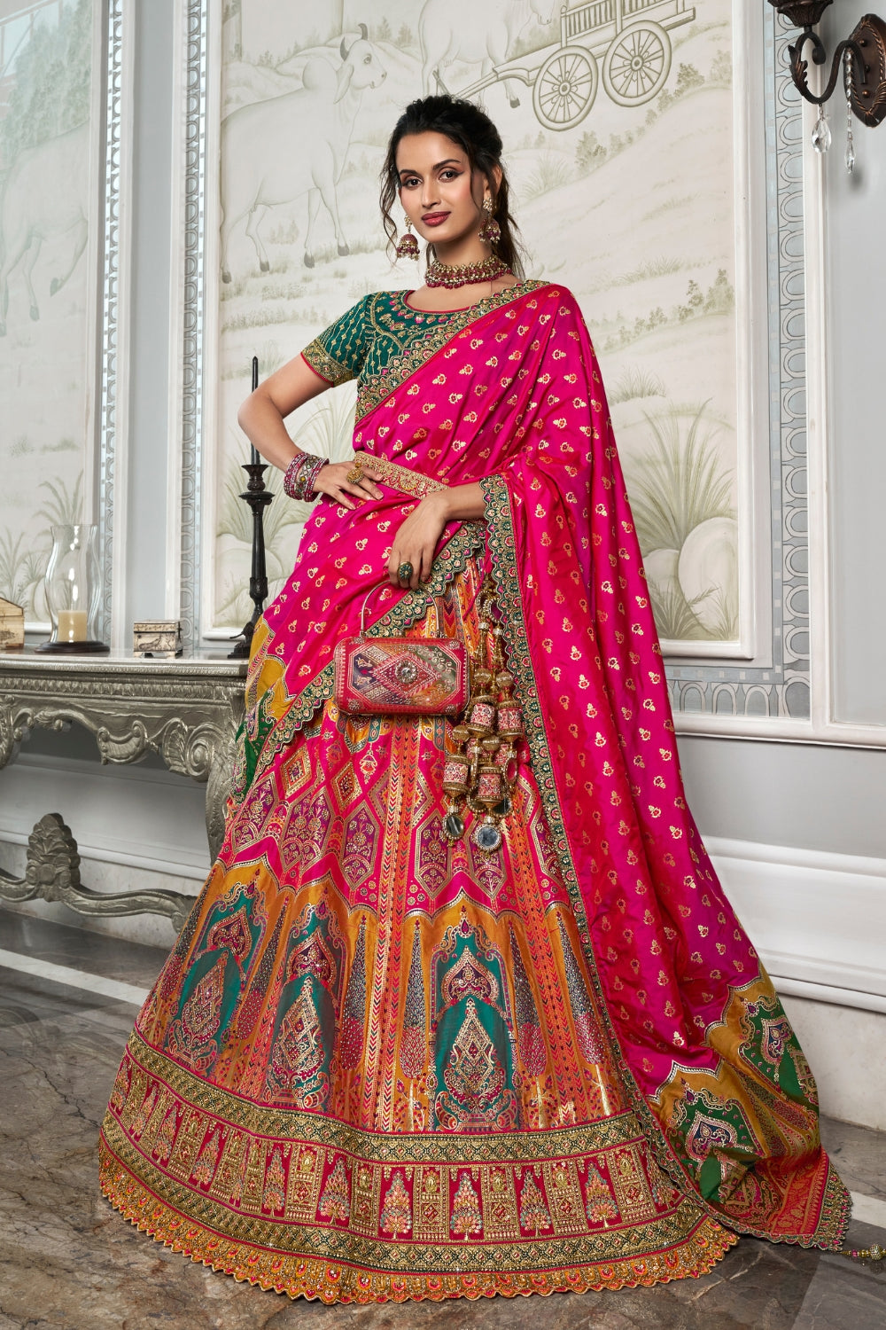 PINK BANARASI SILK WITH ZARKAN CODDING WORK