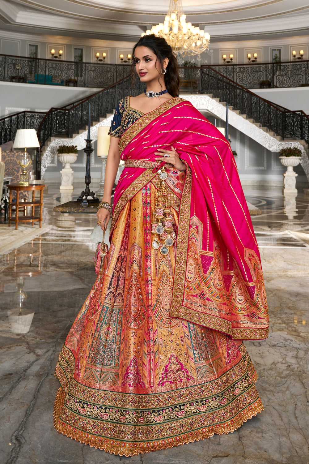 MULTICOLOR BANARASI SILK WITH ZARKAN CODDING WORK LEHENGA
