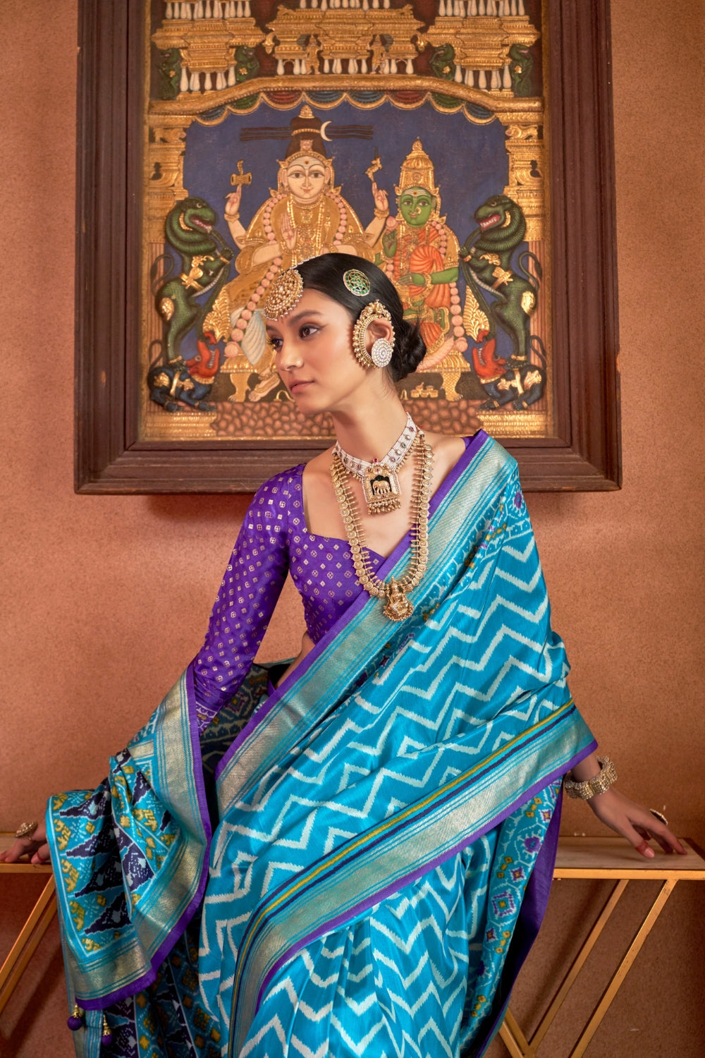 Sky Blue Patola Silk Saree