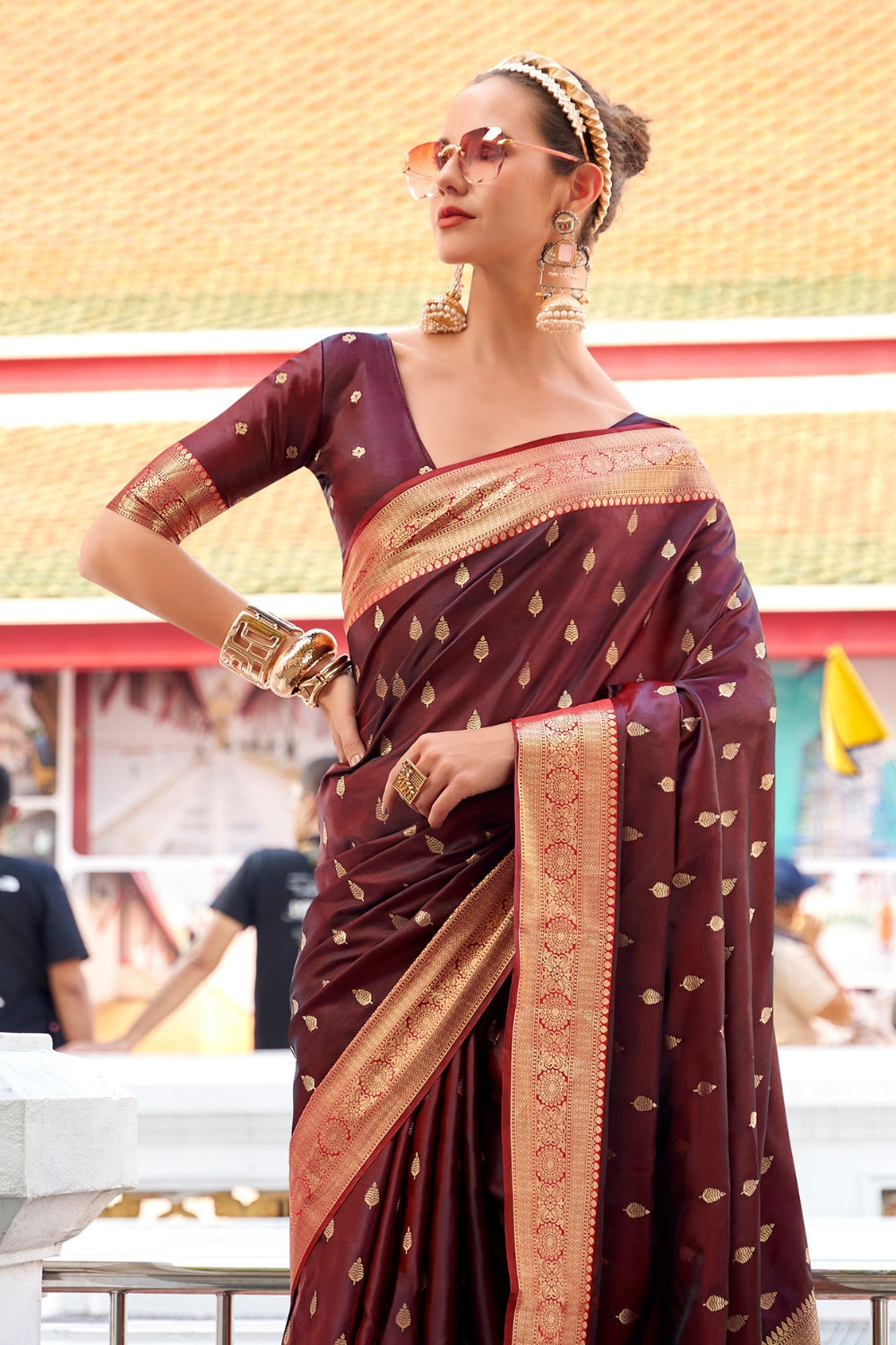 Brown Sattin Silk Saree
