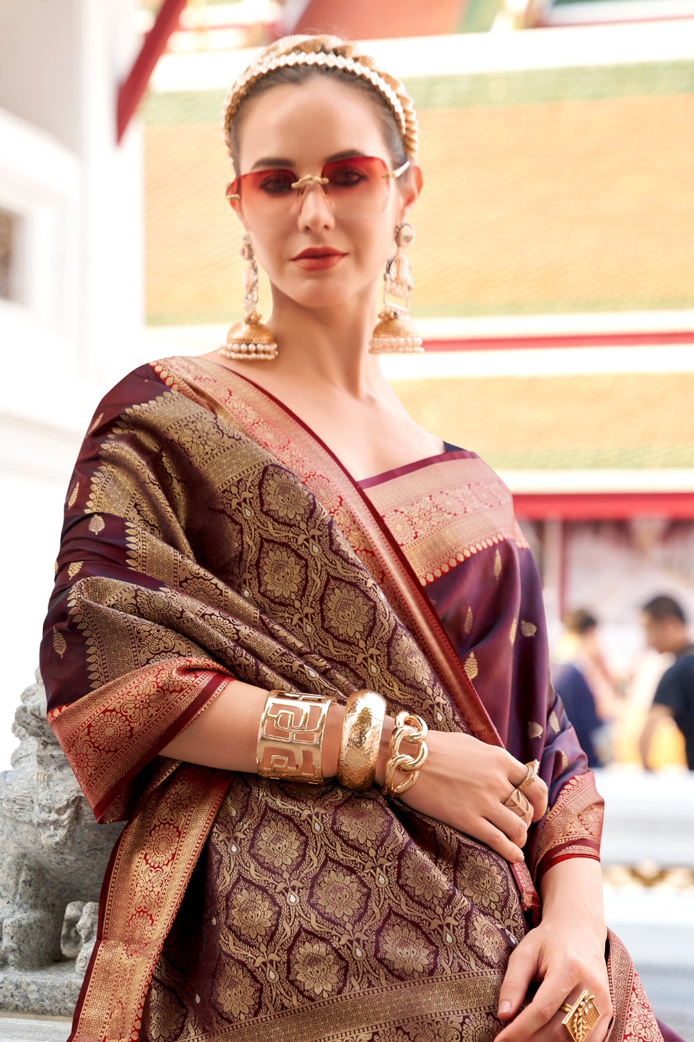Brown Sattin Silk Saree