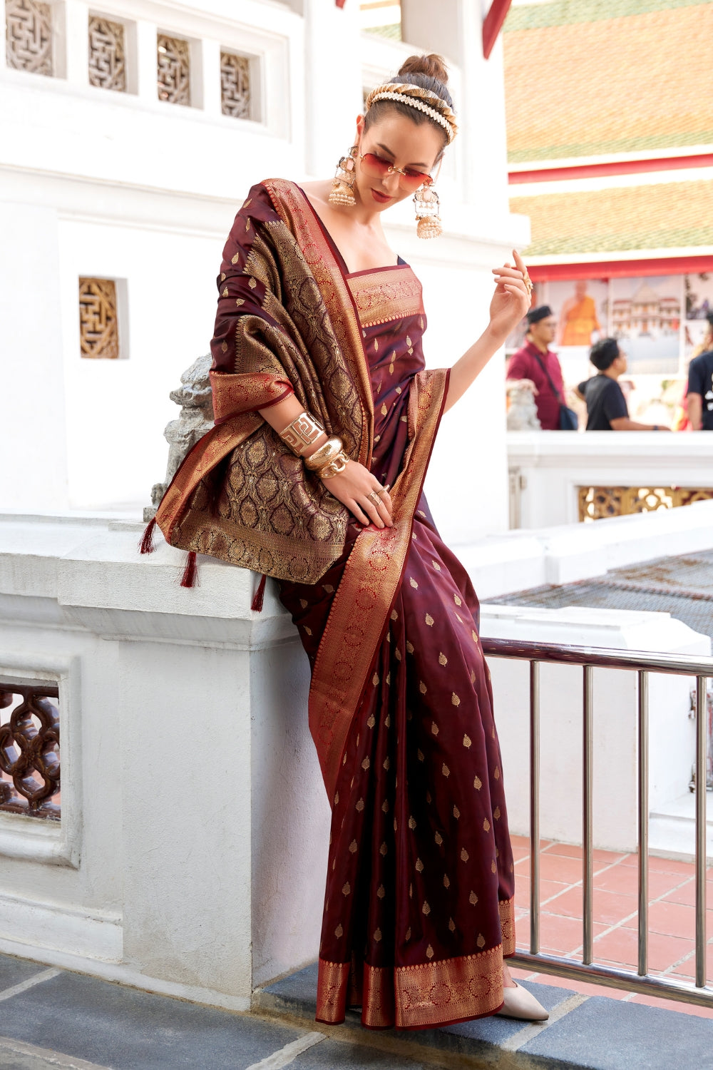 Brown Sattin Silk Saree