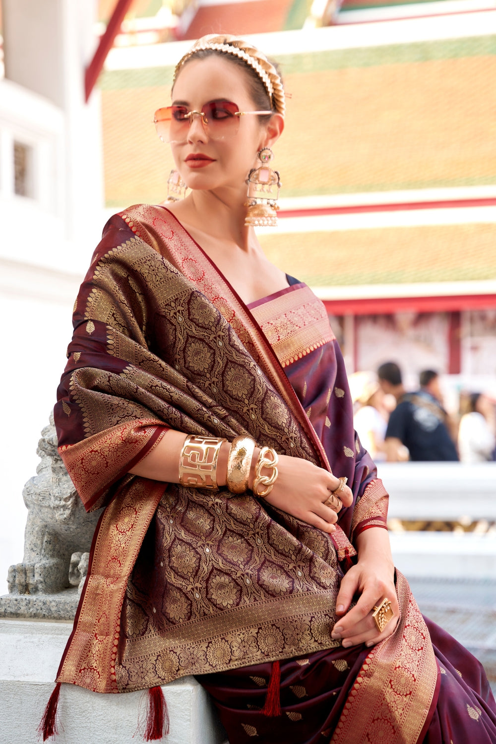 Brown Sattin Silk Saree