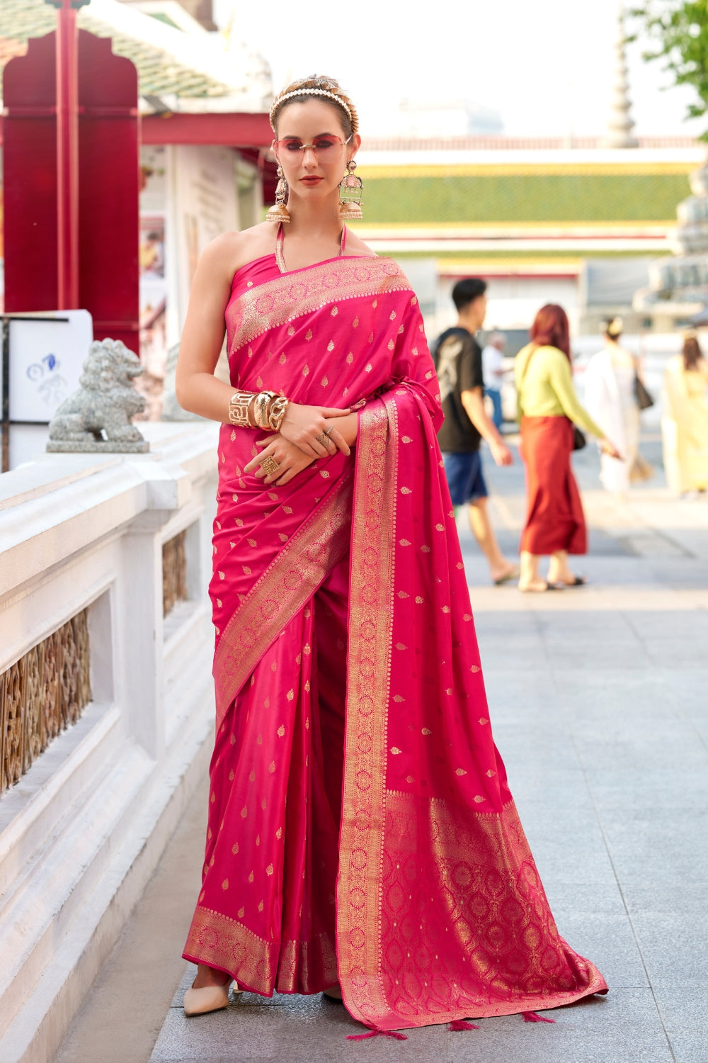 Pink Sattin Silk Saree