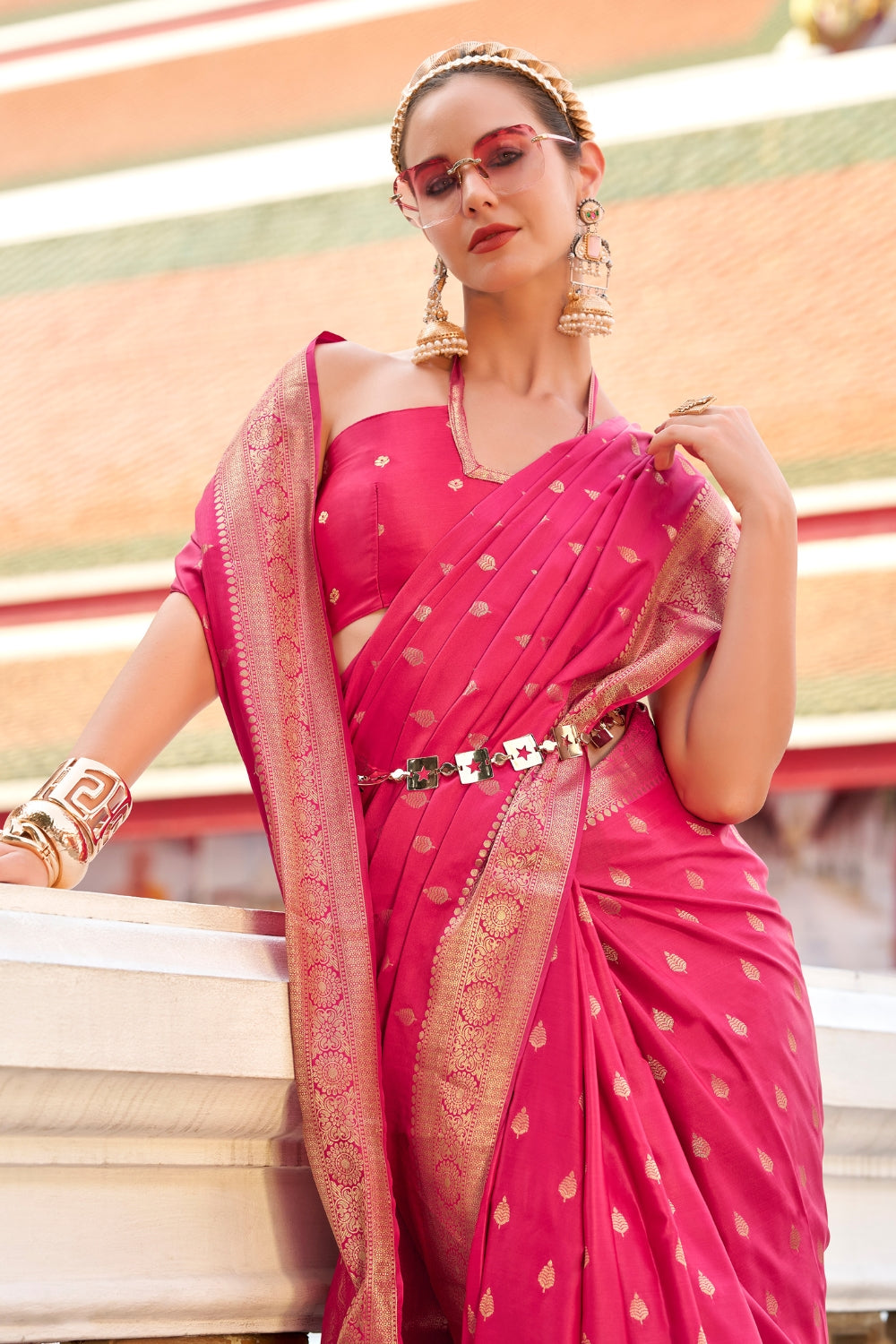 Pink Sattin Silk Saree