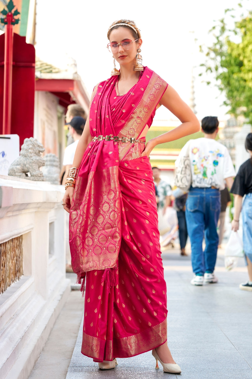 Pink Sattin Silk Saree