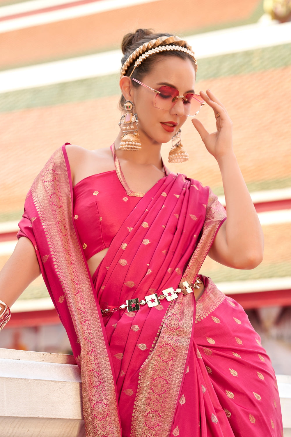Pink Sattin Silk Saree
