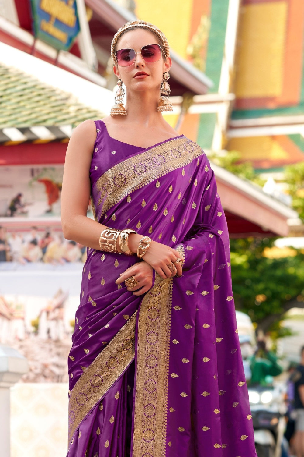 Purple Sattin Silk Saree