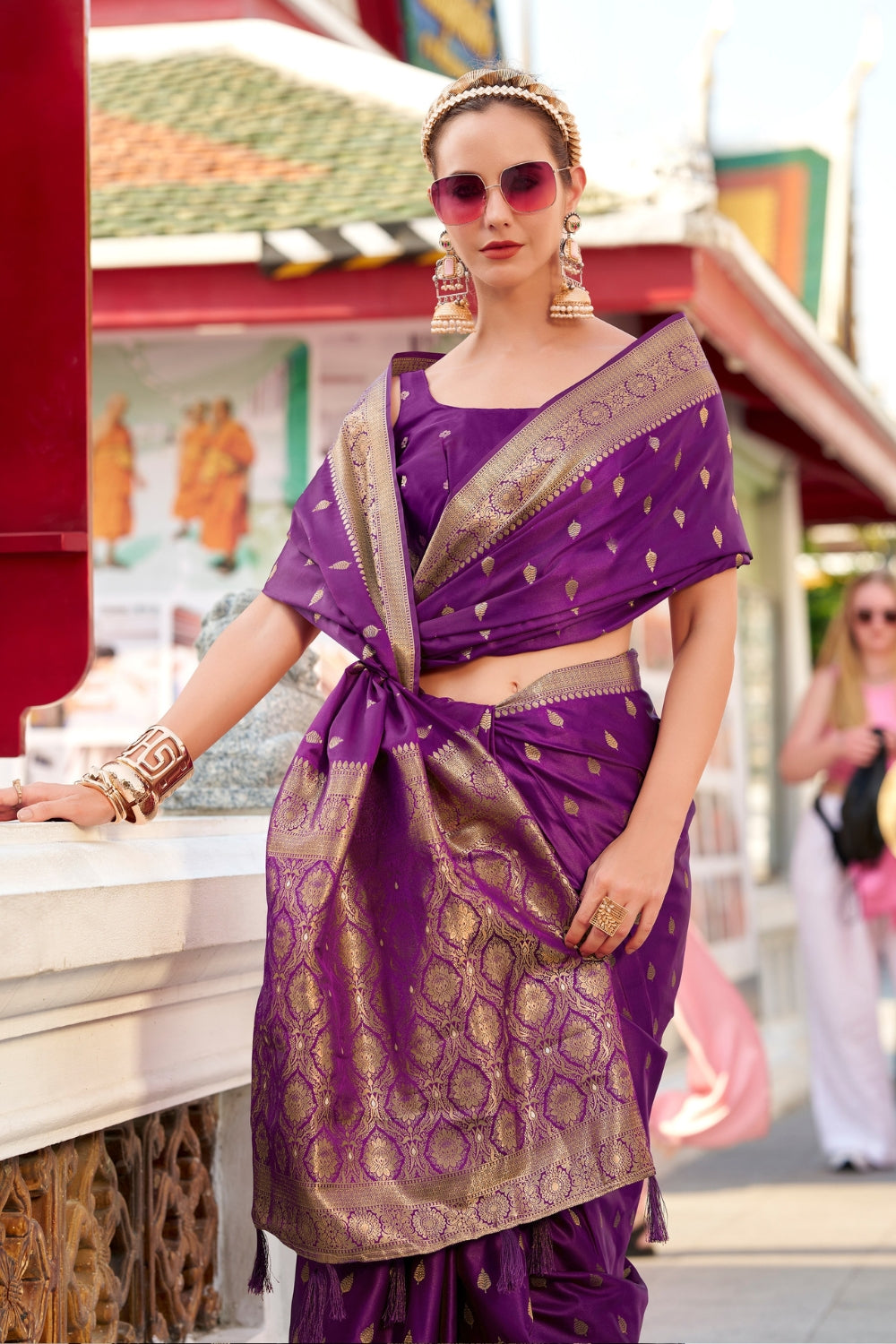 Purple Sattin Silk Saree